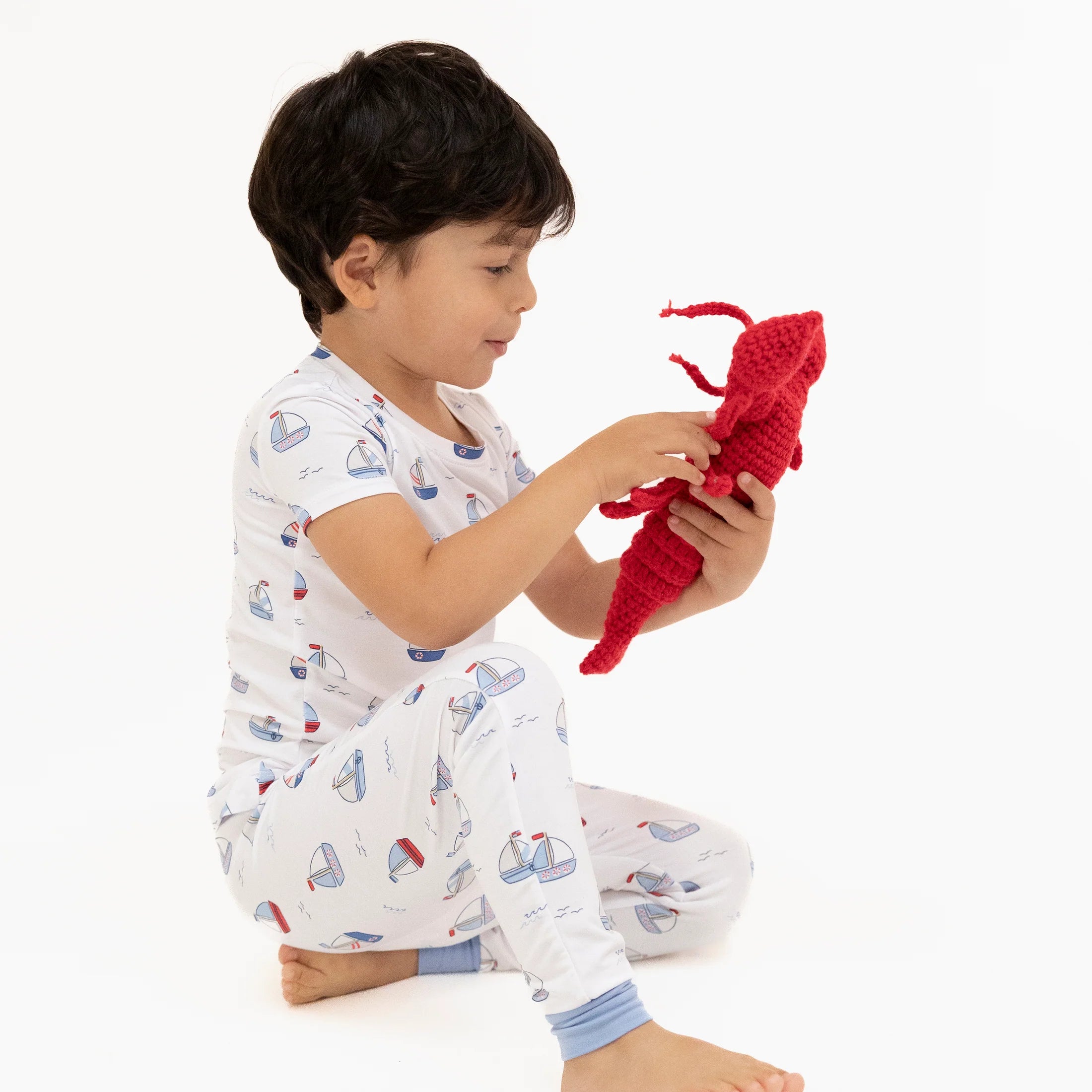 Short Sleeve Loungewear Set - Bubbly Sailboats Blue