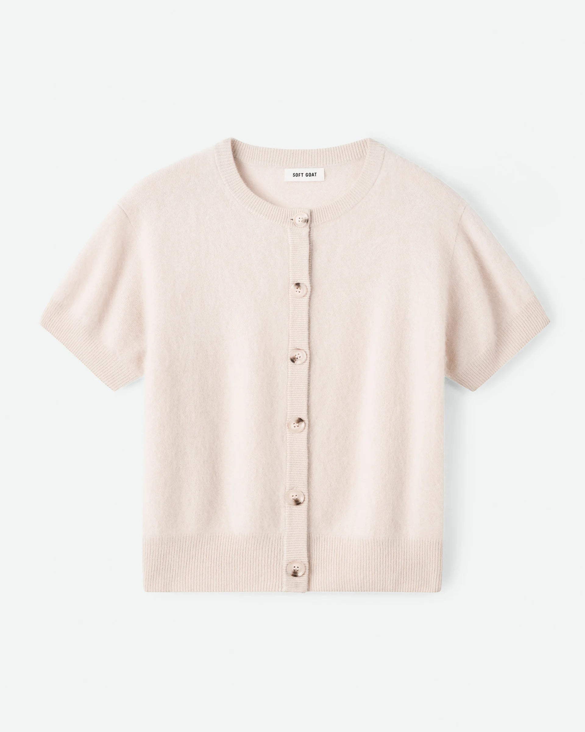 Brushed Short Sleeve Cardigan - Powder