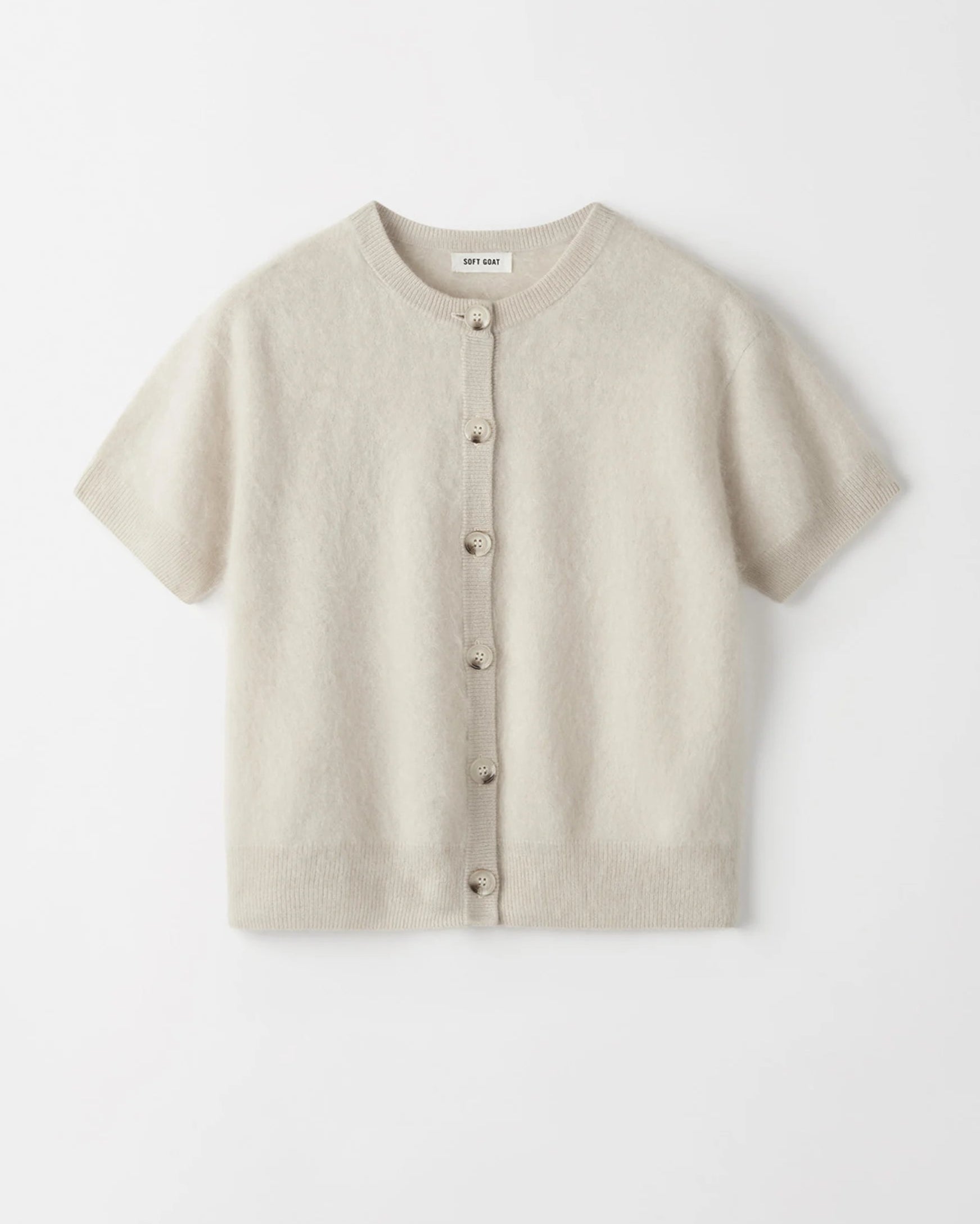 Brushed Short Sleeve Cardigan - Chalk