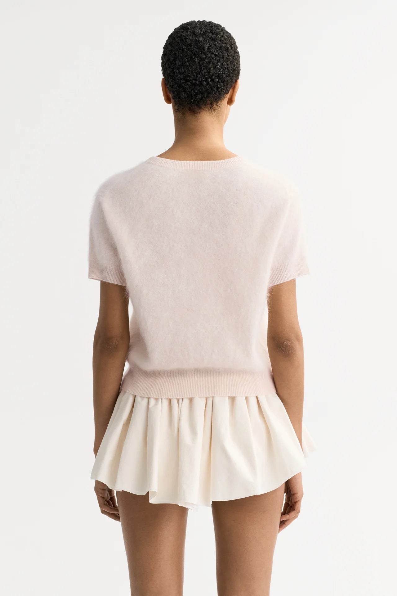 Brushed Short Sleeve Cardigan - Powder