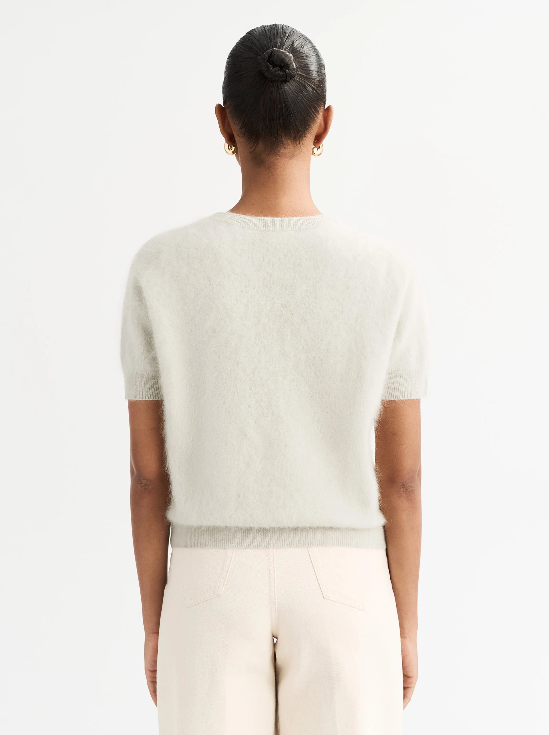 Brushed Short Sleeve Cardigan - Chalk