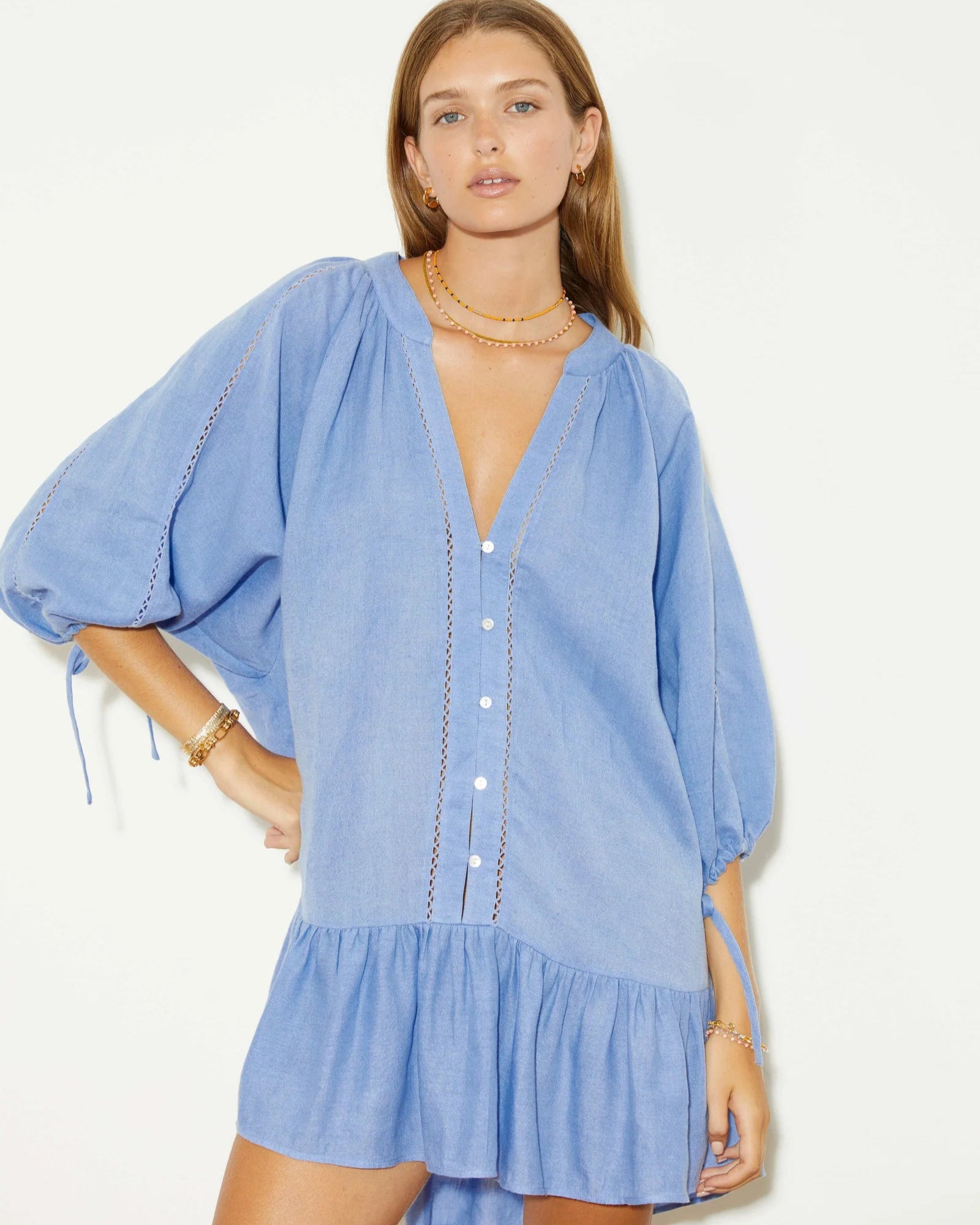 La Ponche Frill Dress - Cornflower