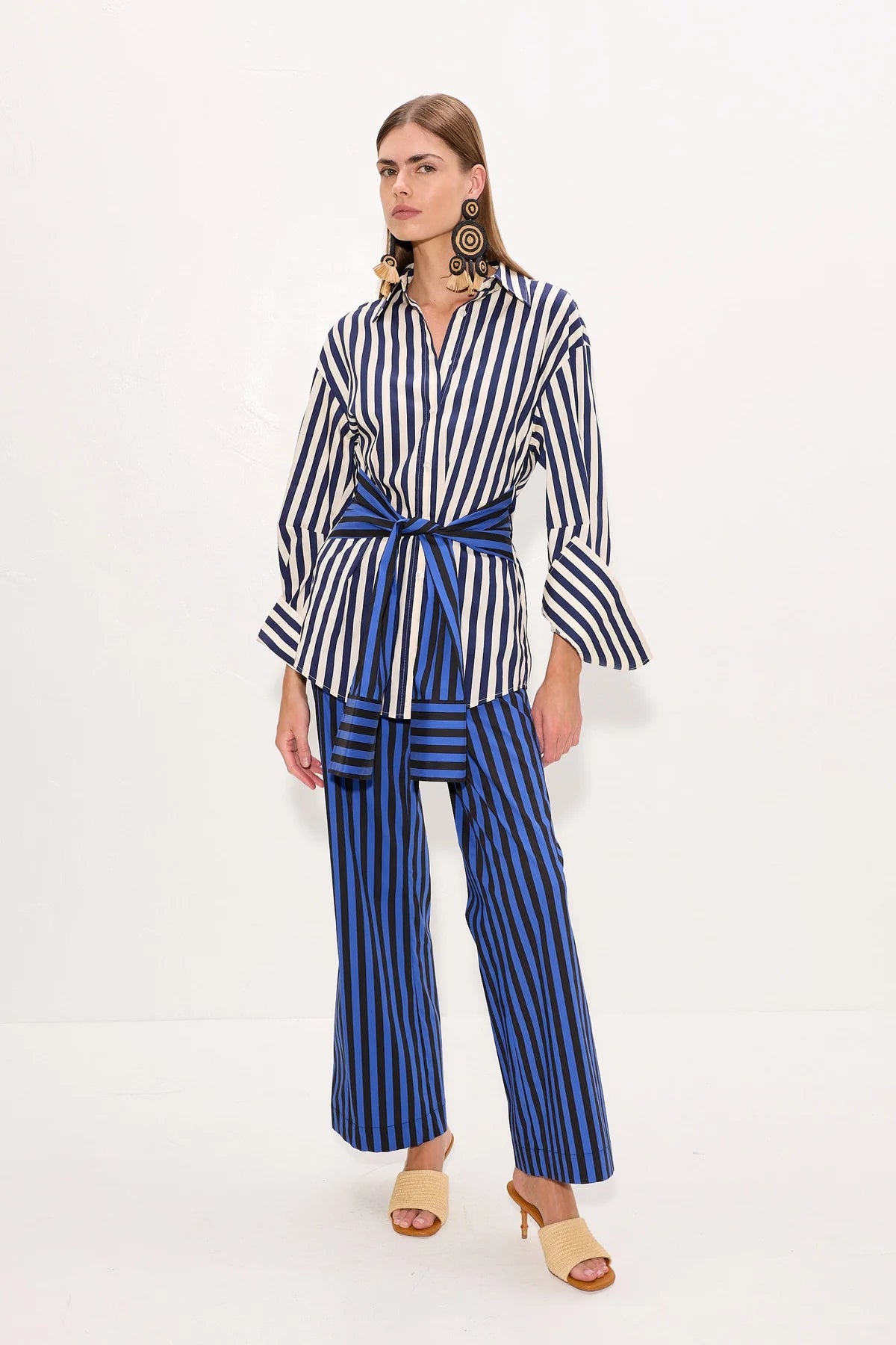 Pia Poplin Pant - Cobalt Stripe