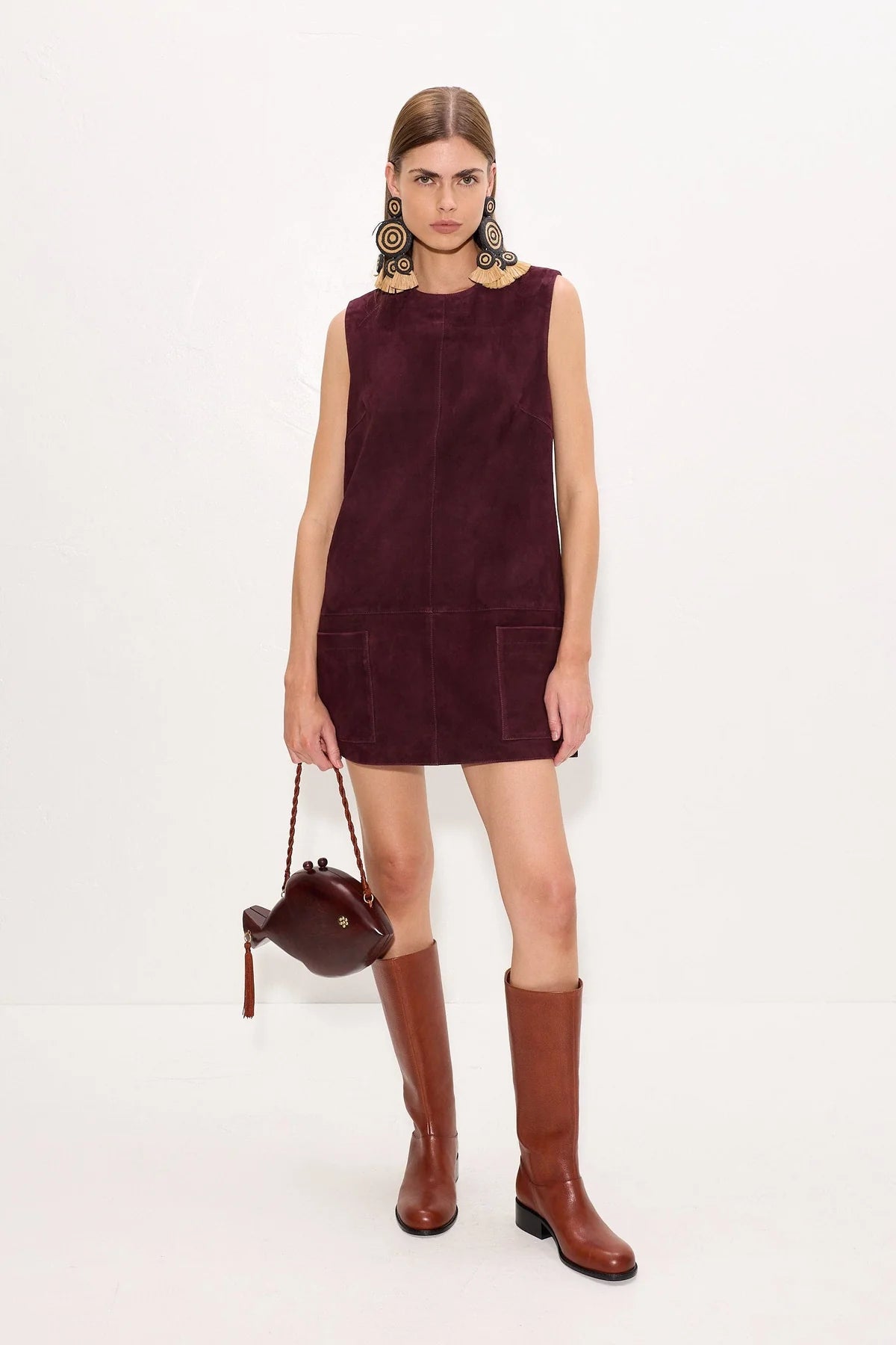 Delphine Suede Mini Dress - Bordeaux