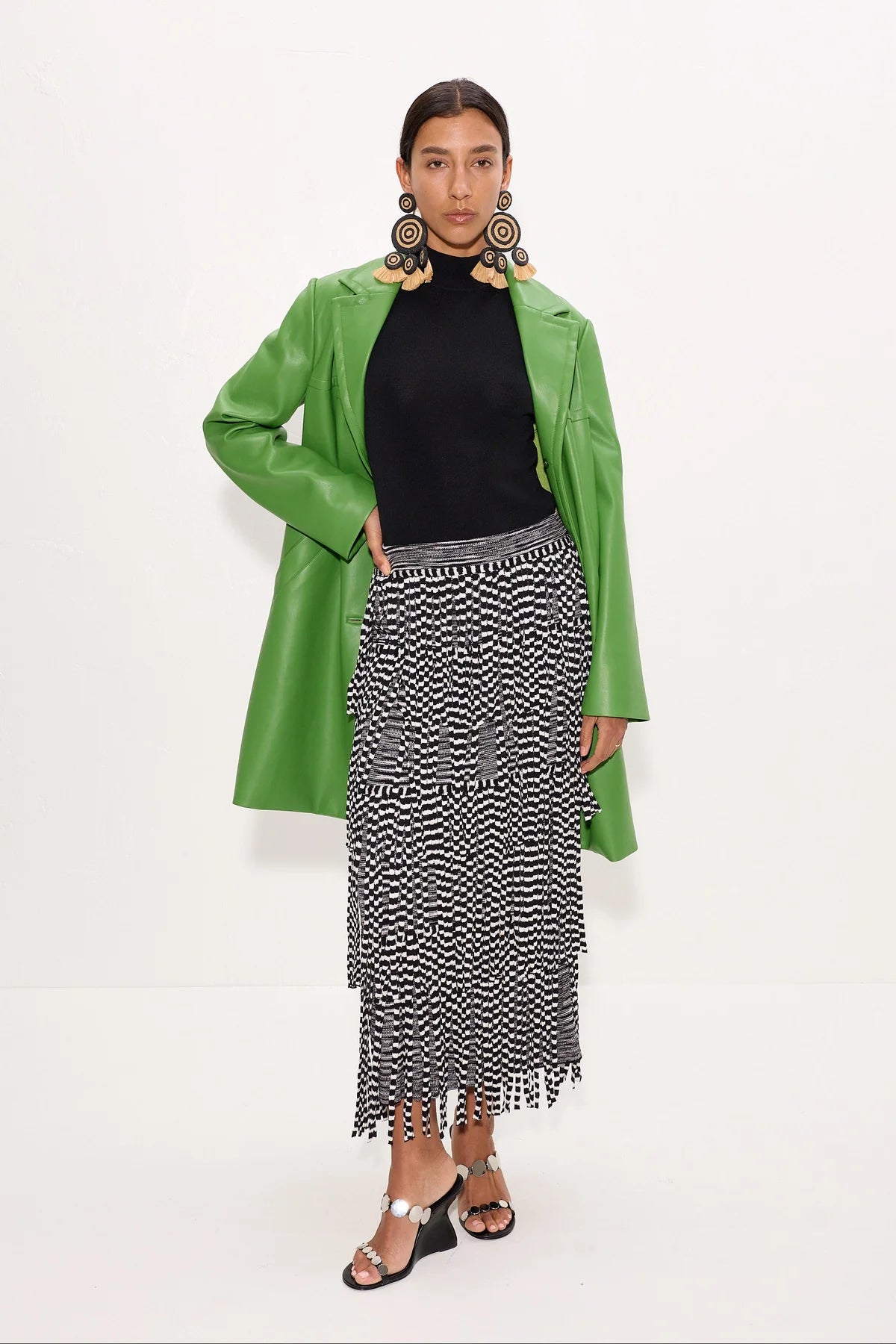 Za Za Knit Fringe Skirt - Black/White Space Dye