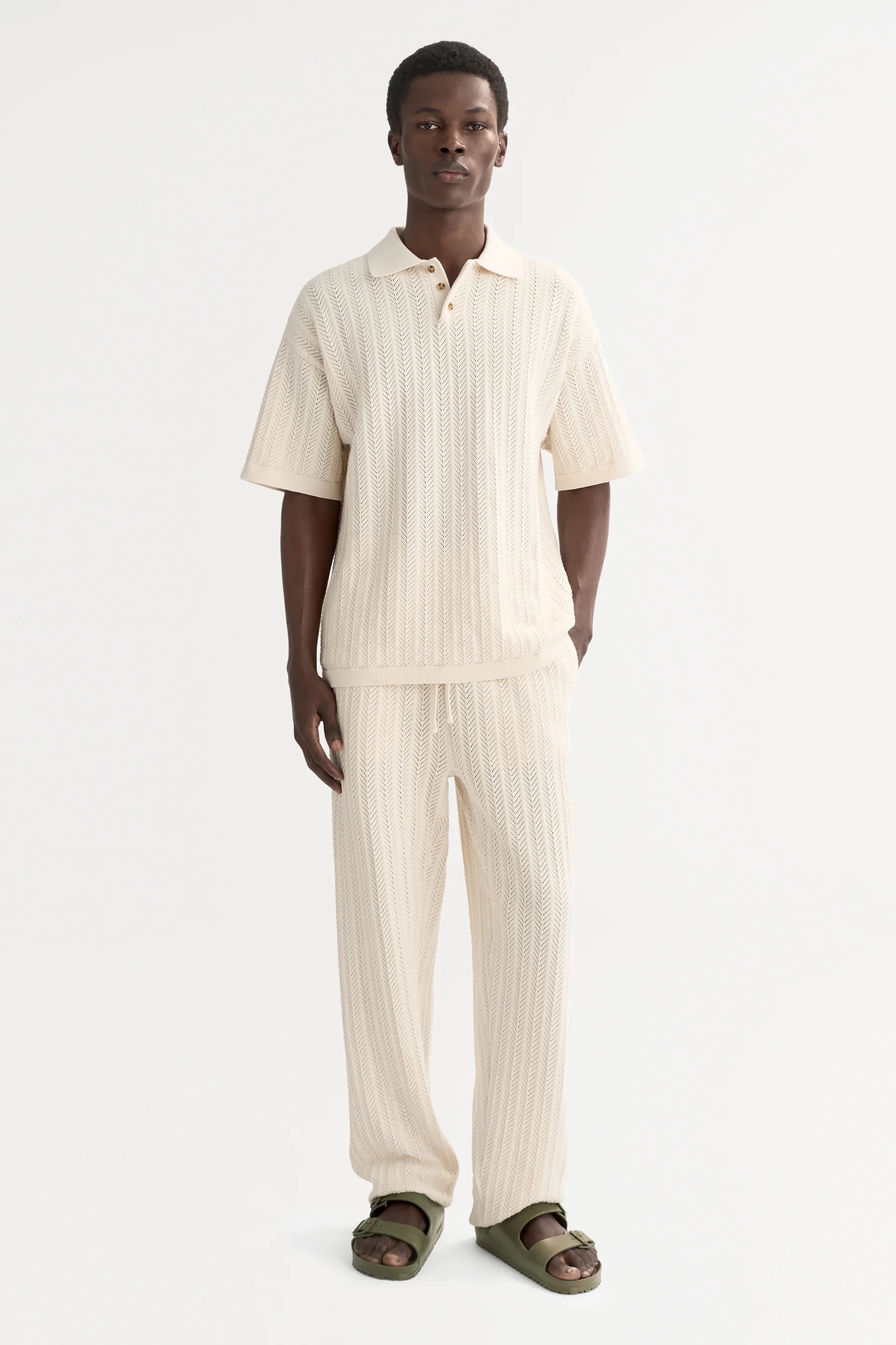 Men's Crochet Pique - Feather White
