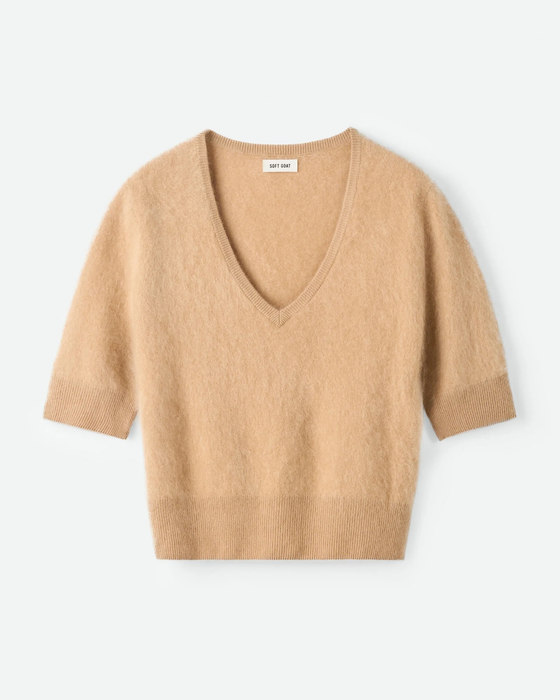 Brushed V-neck T-shirt - Camel