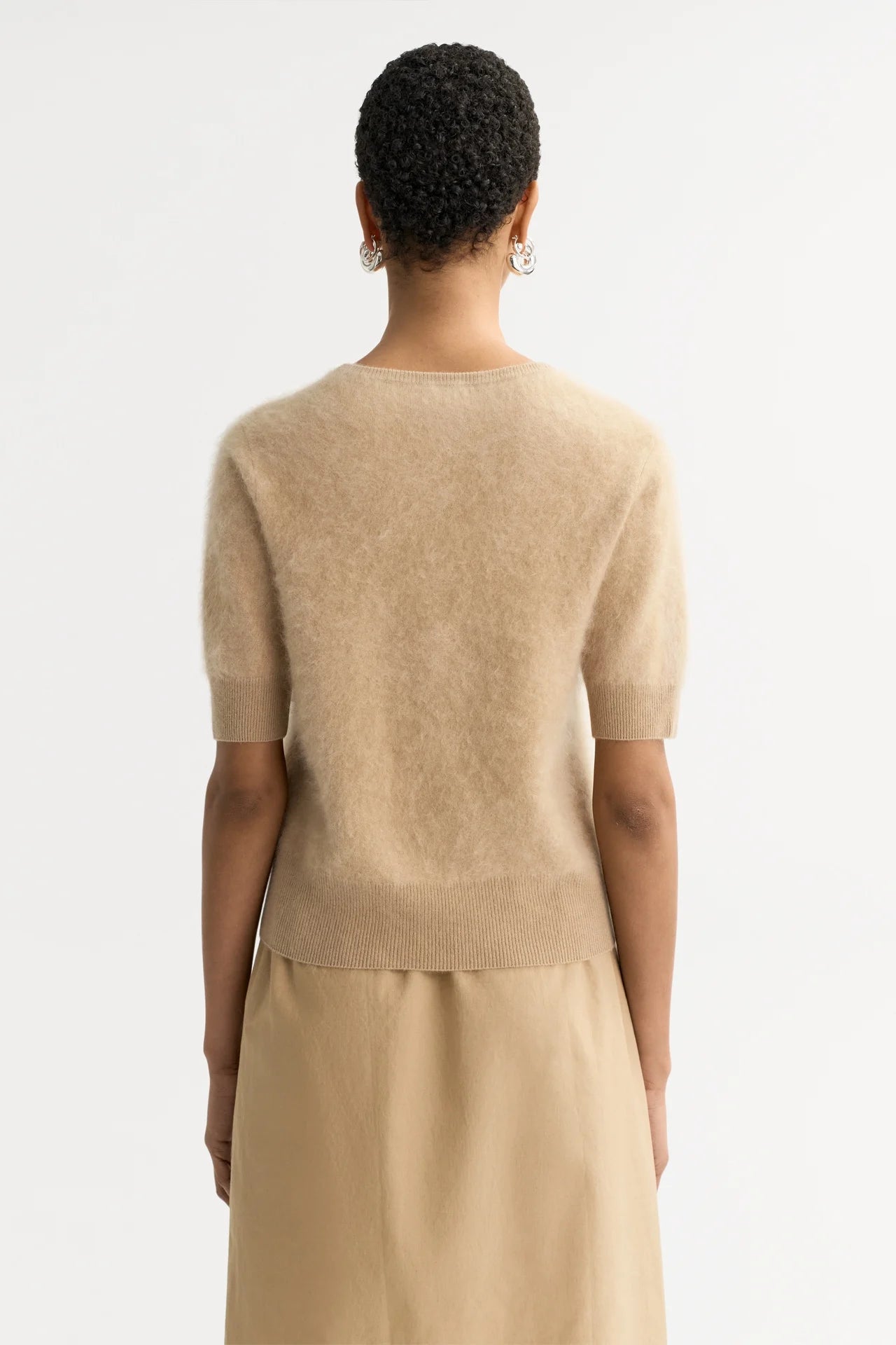 Brushed V-neck T-shirt - Camel