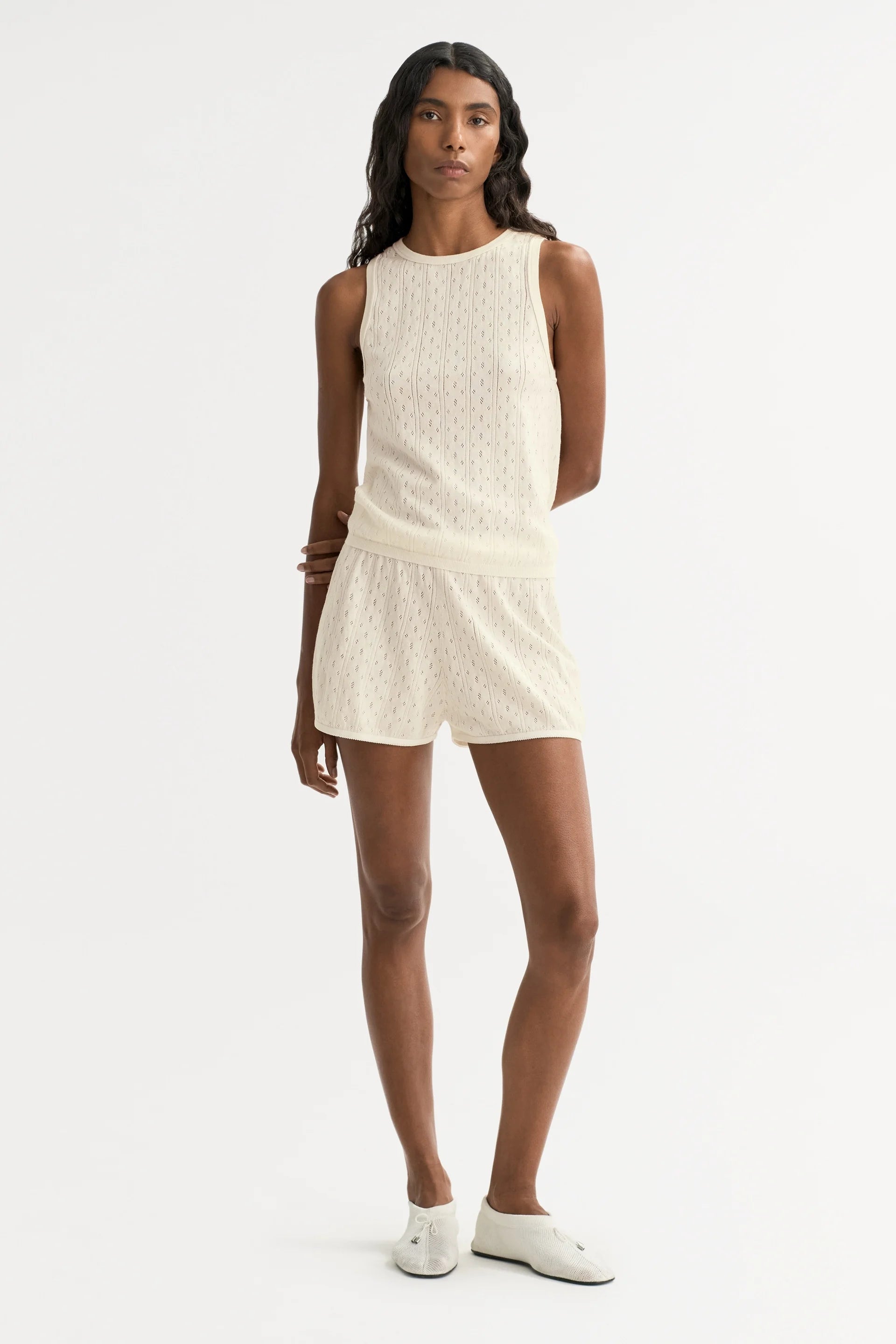 Pointelle Singlet - Feather White