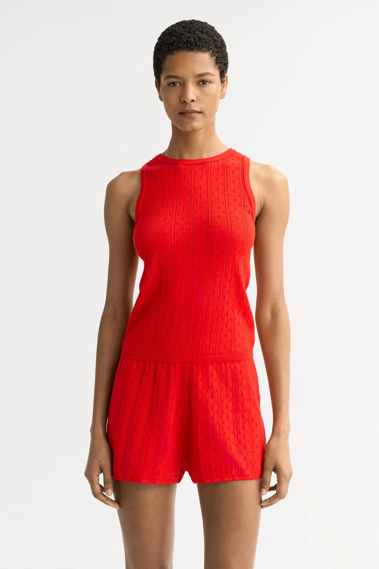 Pointelle Singlet - Tomato