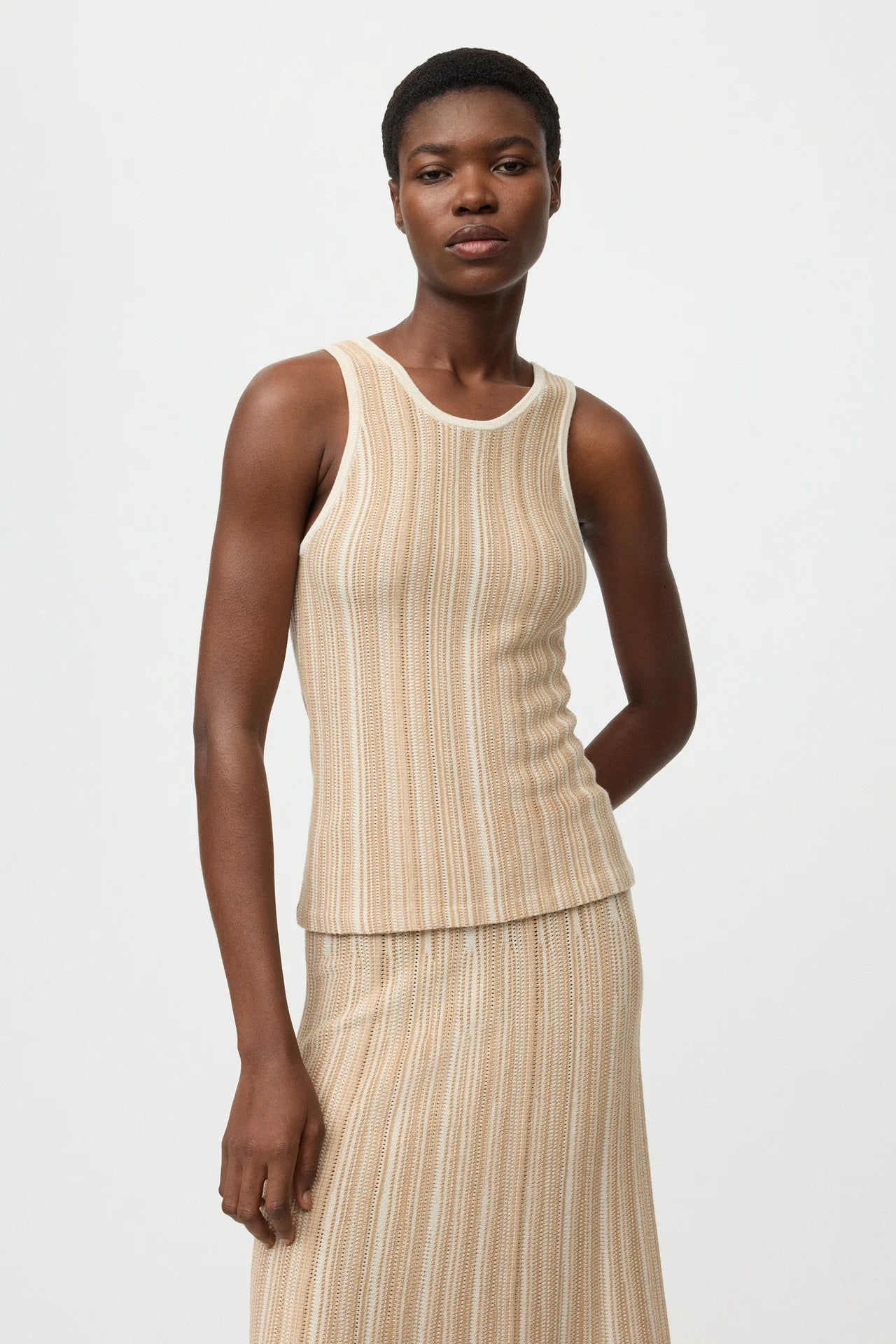 Textured Striped Singlet - Camel