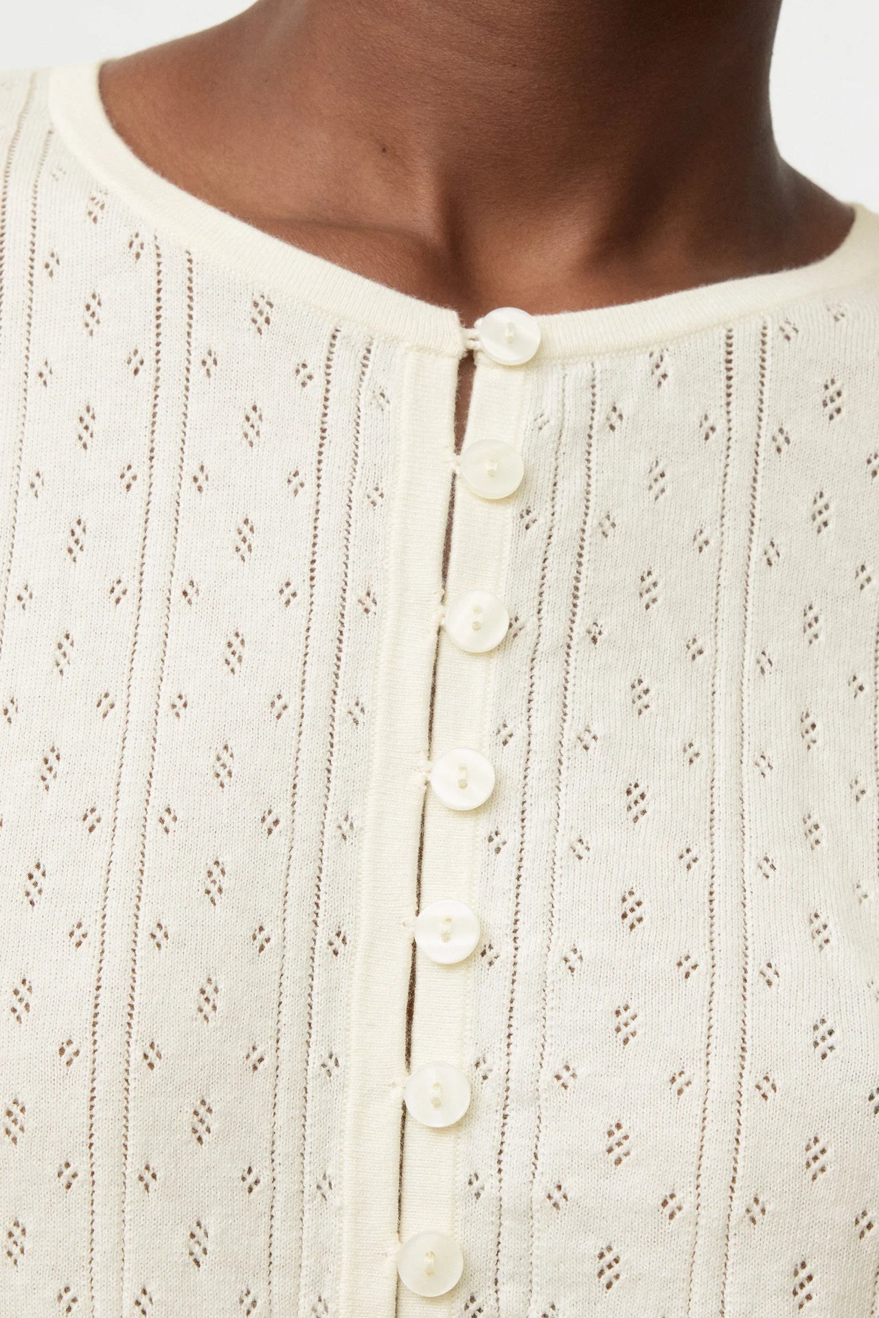 Pointelle Short Sleeve Cardigan - Feather White