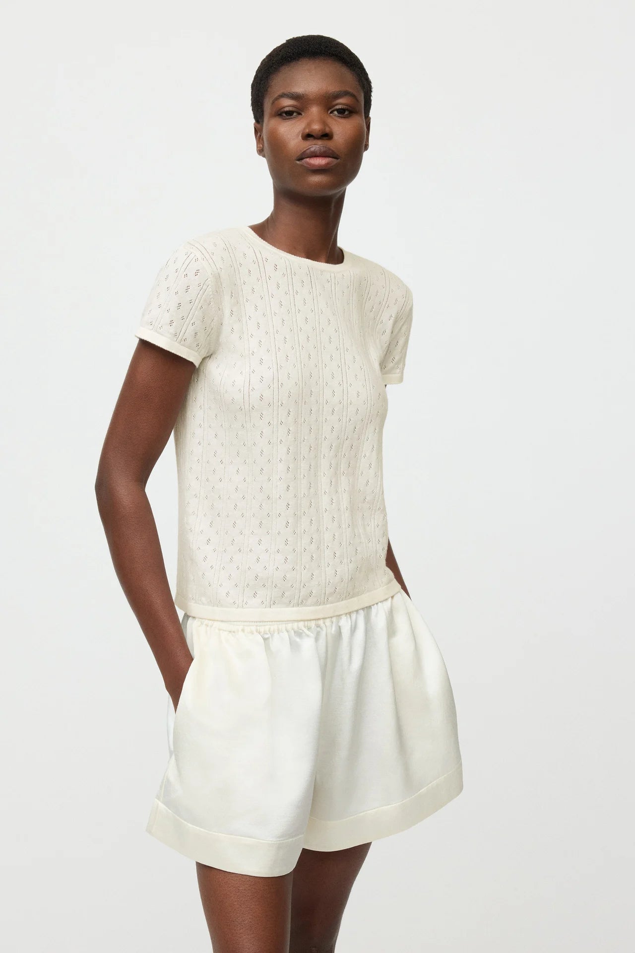 Pointelle Tee - Feather White