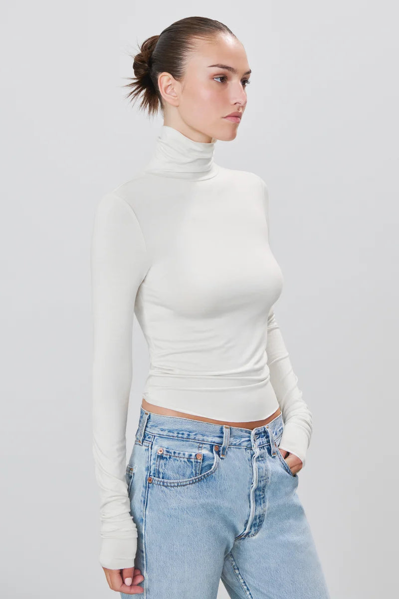 Fitted Turtleneck Top - Ivory