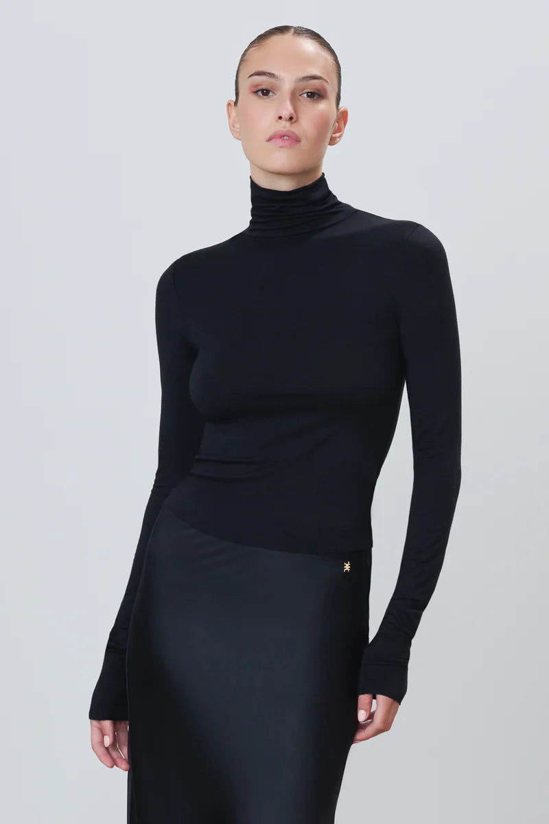 Fitted Turtleneck Top - Black