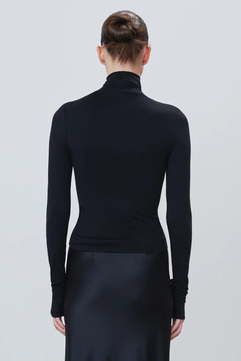 Fitted Turtleneck Top - Black
