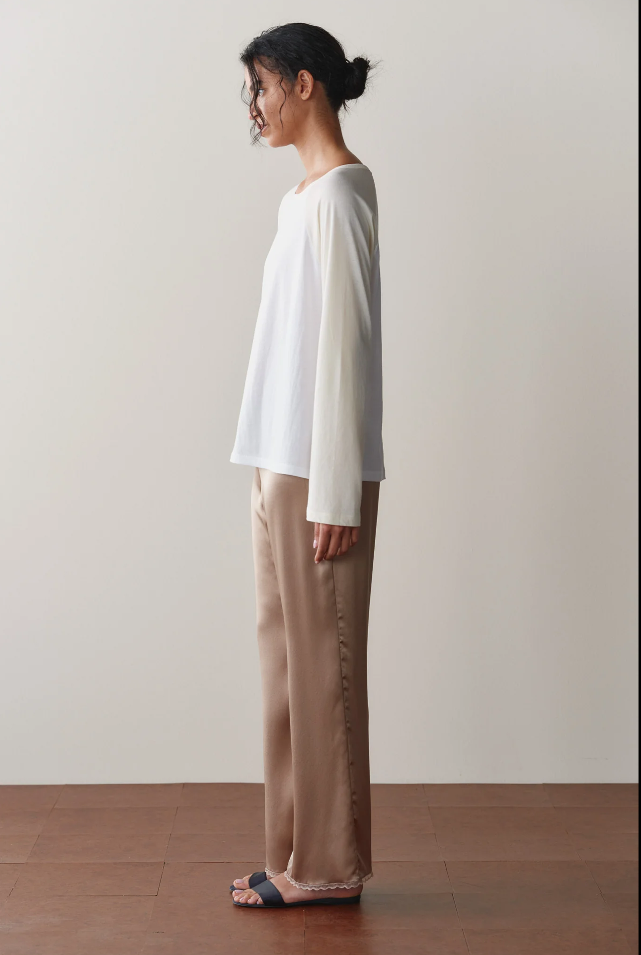 The Silk Lace Simple Pant - Shitake