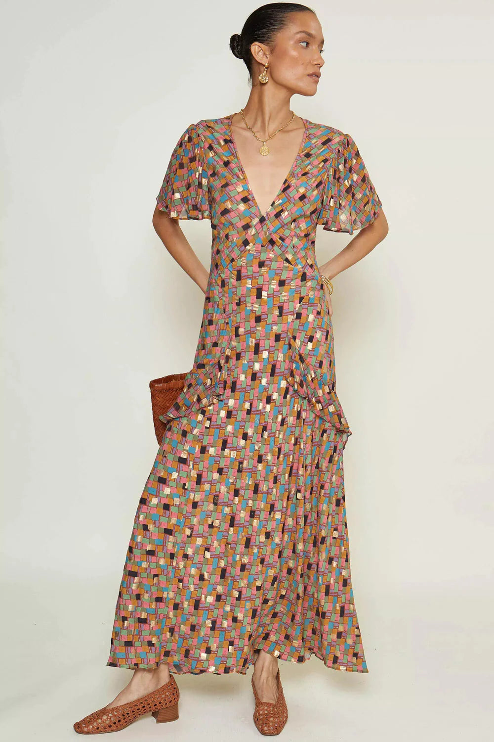 Evie Dress - Klimt Stamp Foil Dahlia