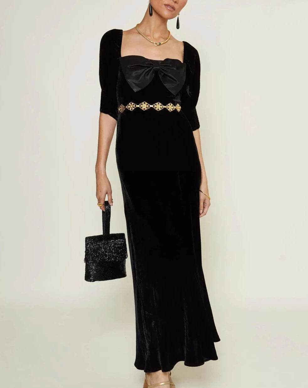 Celia Dress - Shimmer Embellishment Bow Black