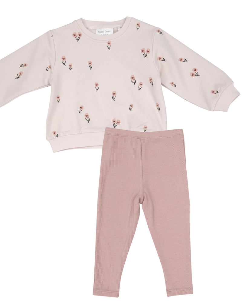 Pretty Pink Floral Puffy Oversized Sweatshirt & Ribbed Legging