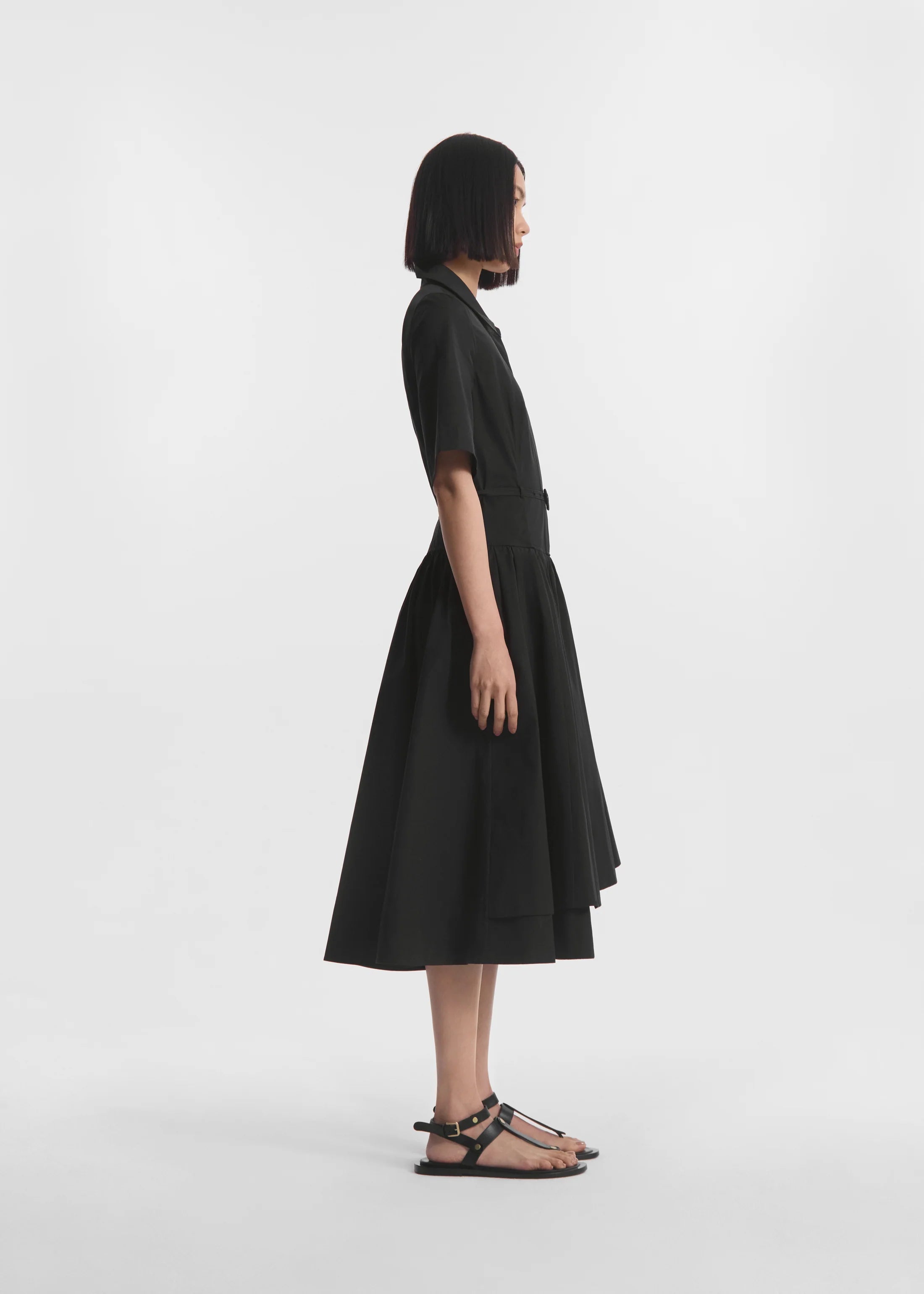 Short Sleeve Belted Dress - Black
