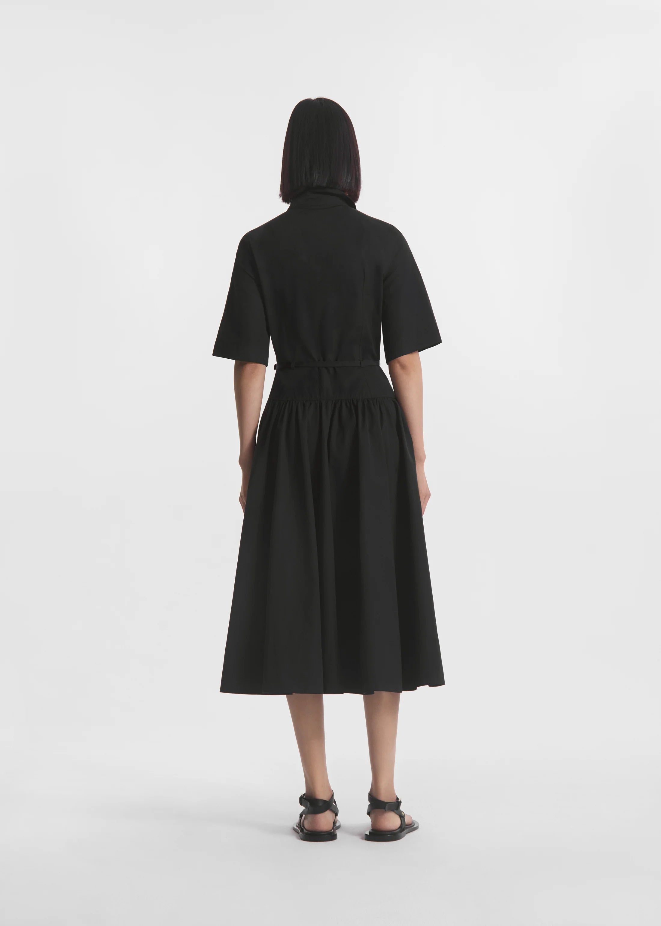 Short Sleeve Belted Dress - Black
