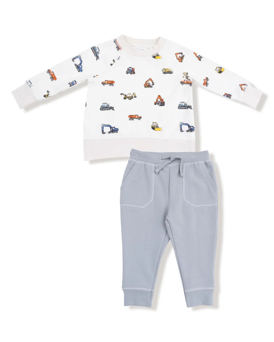 Raglan Sweatshirt and Jogger Set - Construction Vehicles