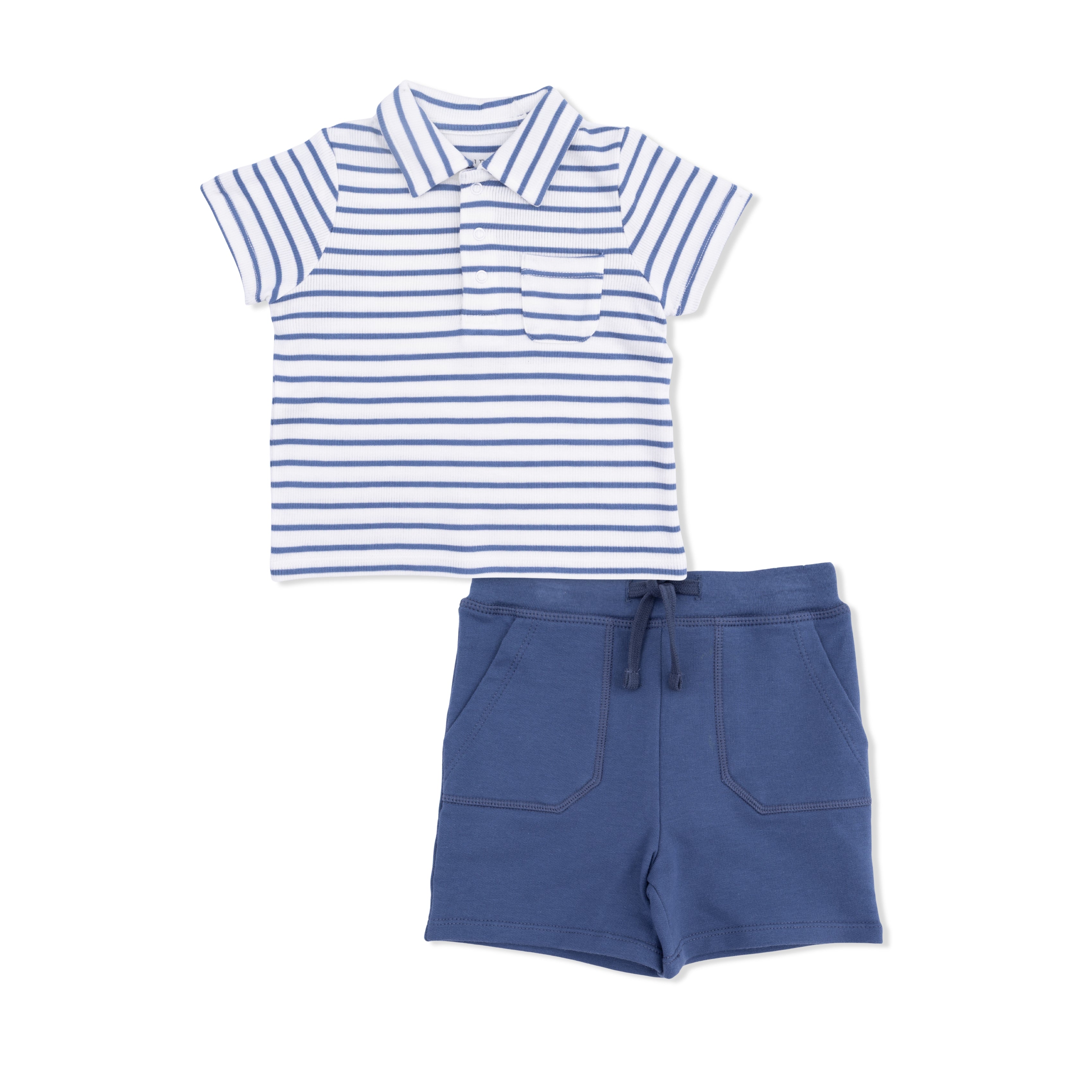 Polo with Everyday Short - Navy Stripe