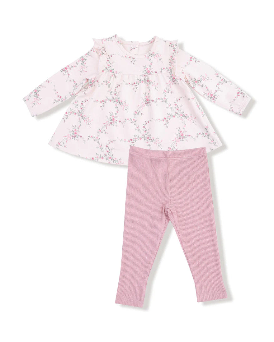 Long Sleeve High Waisted Top with Ruffles + Legging - Antoinette Floral