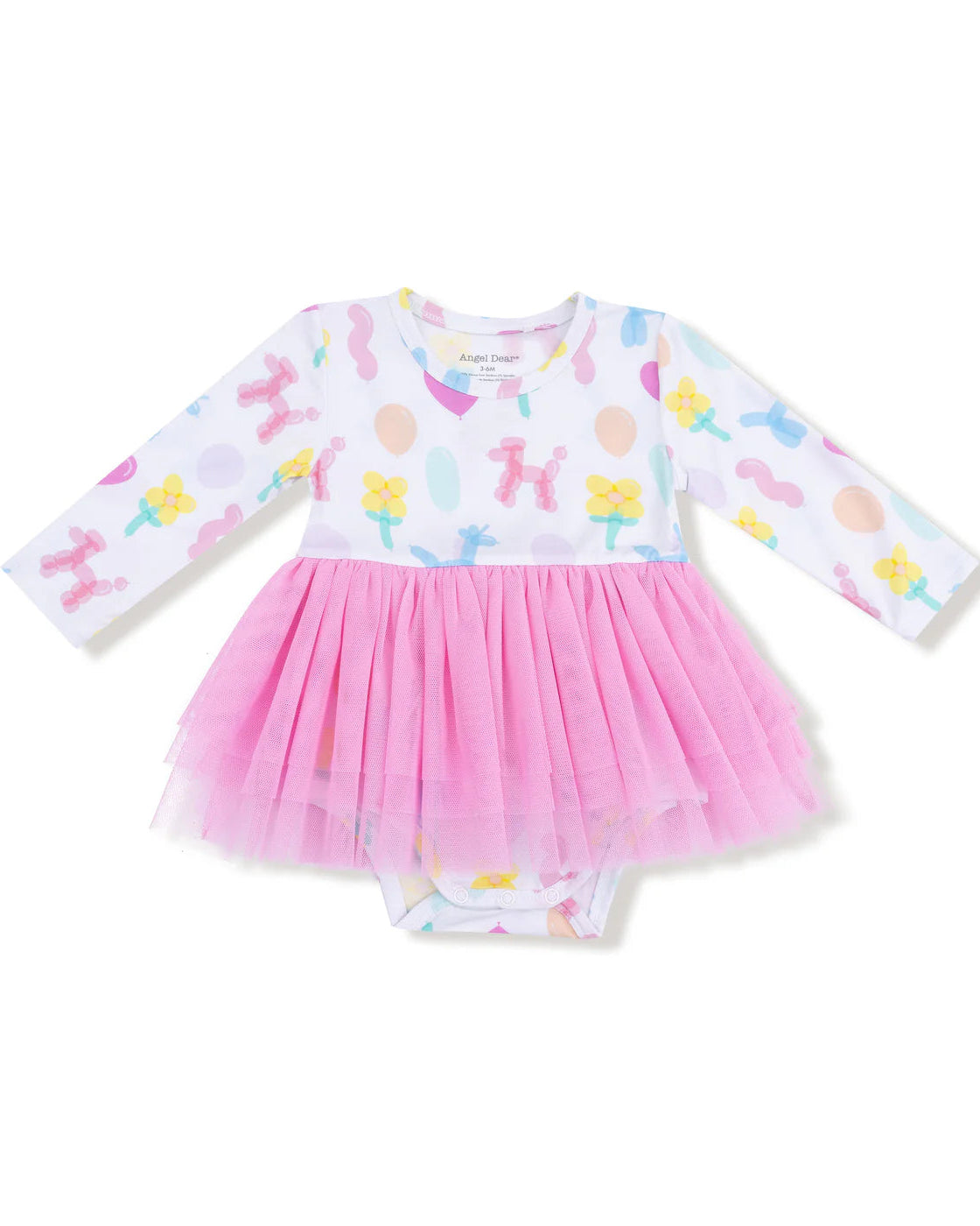 Long Sleeve Tutu Bodysuit - Balloon Animals Pink
