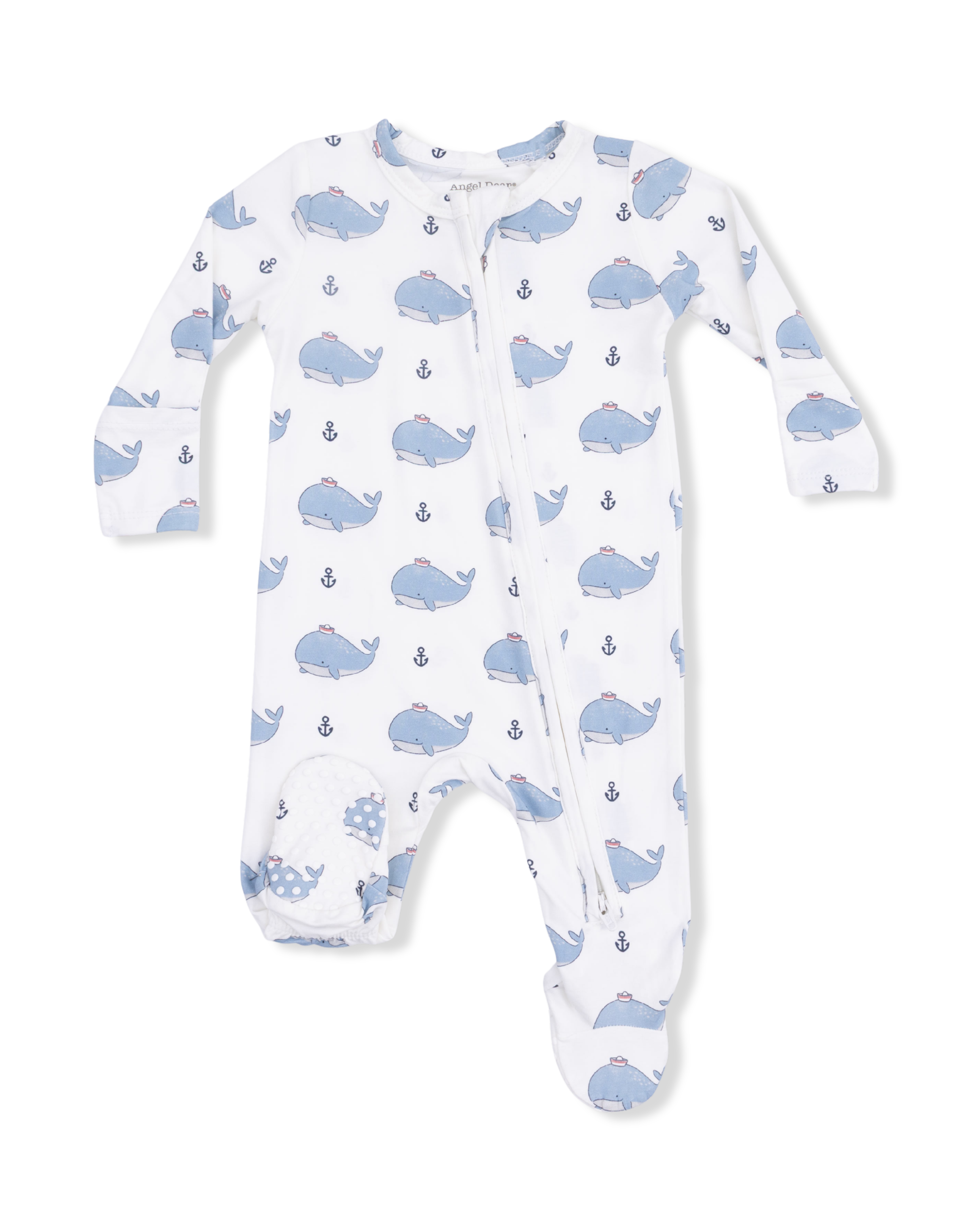 2 Way Zipper Footie - Bubbly Sailor Whales Blue