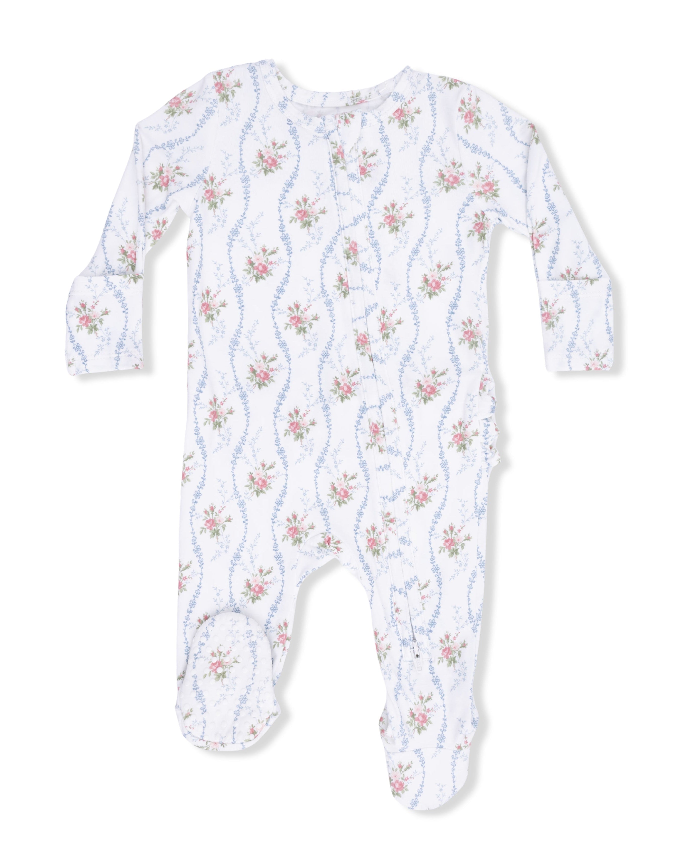 2 Way Ruffle Back Zipper Footie - Heirloom Rose Stripe