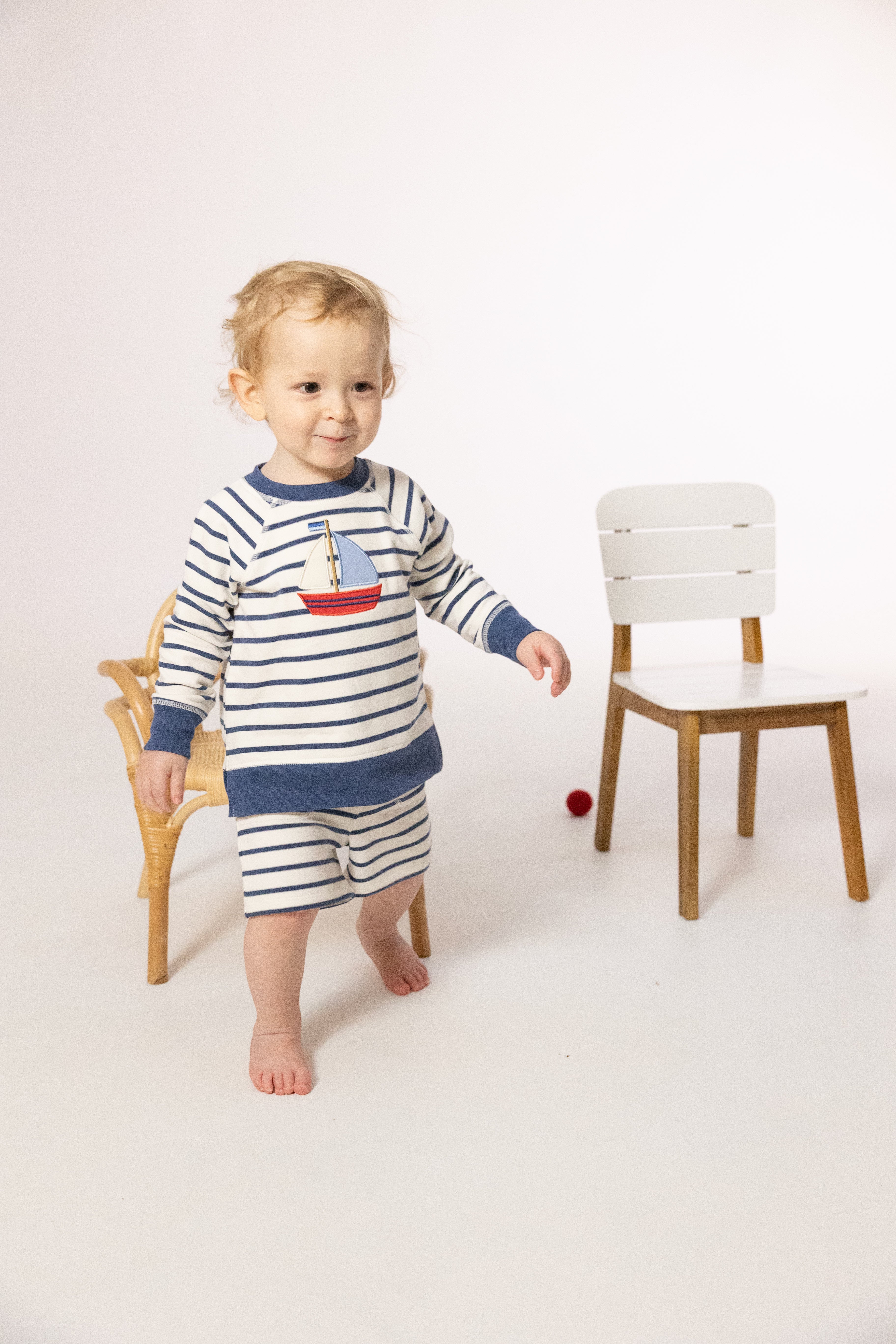 Raglan Sweatshirt and Everyday Short - Bubbly Sailboat French Terry and Oceana Blue