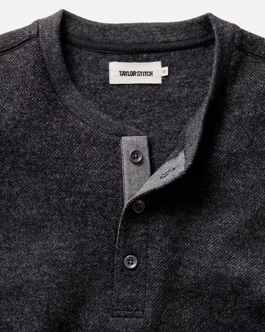 The Evans Henley - Charcoal Birdseye Wool