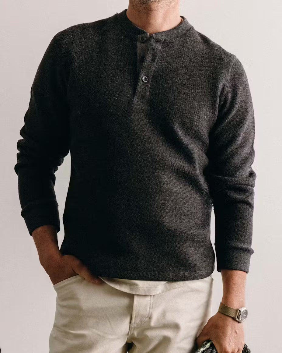 The Evans Henley - Charcoal Birdseye Wool