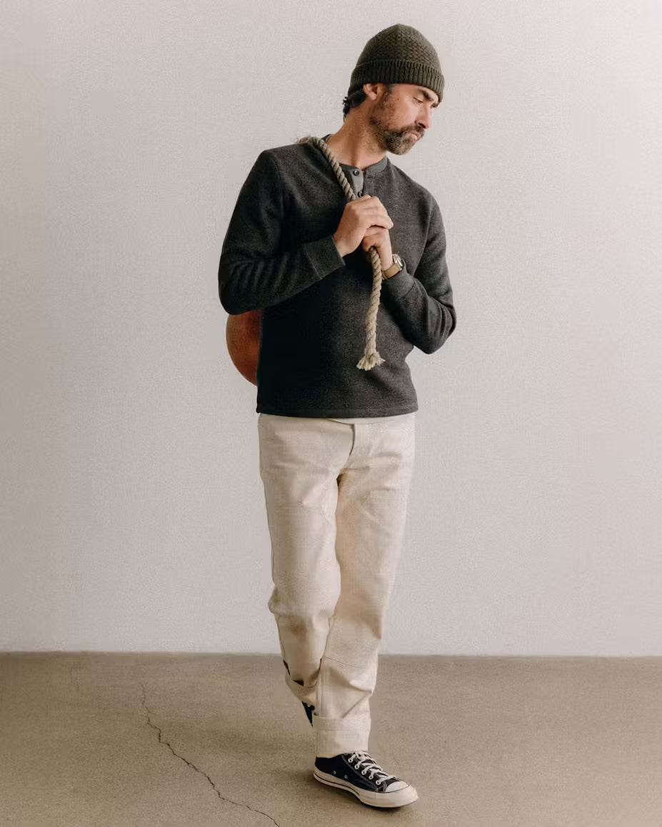 The Evans Henley - Charcoal Birdseye Wool