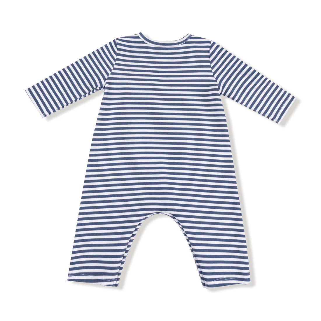 Long Sleeve Snap Shoulder Romper - Stripes With Puppy Detailing