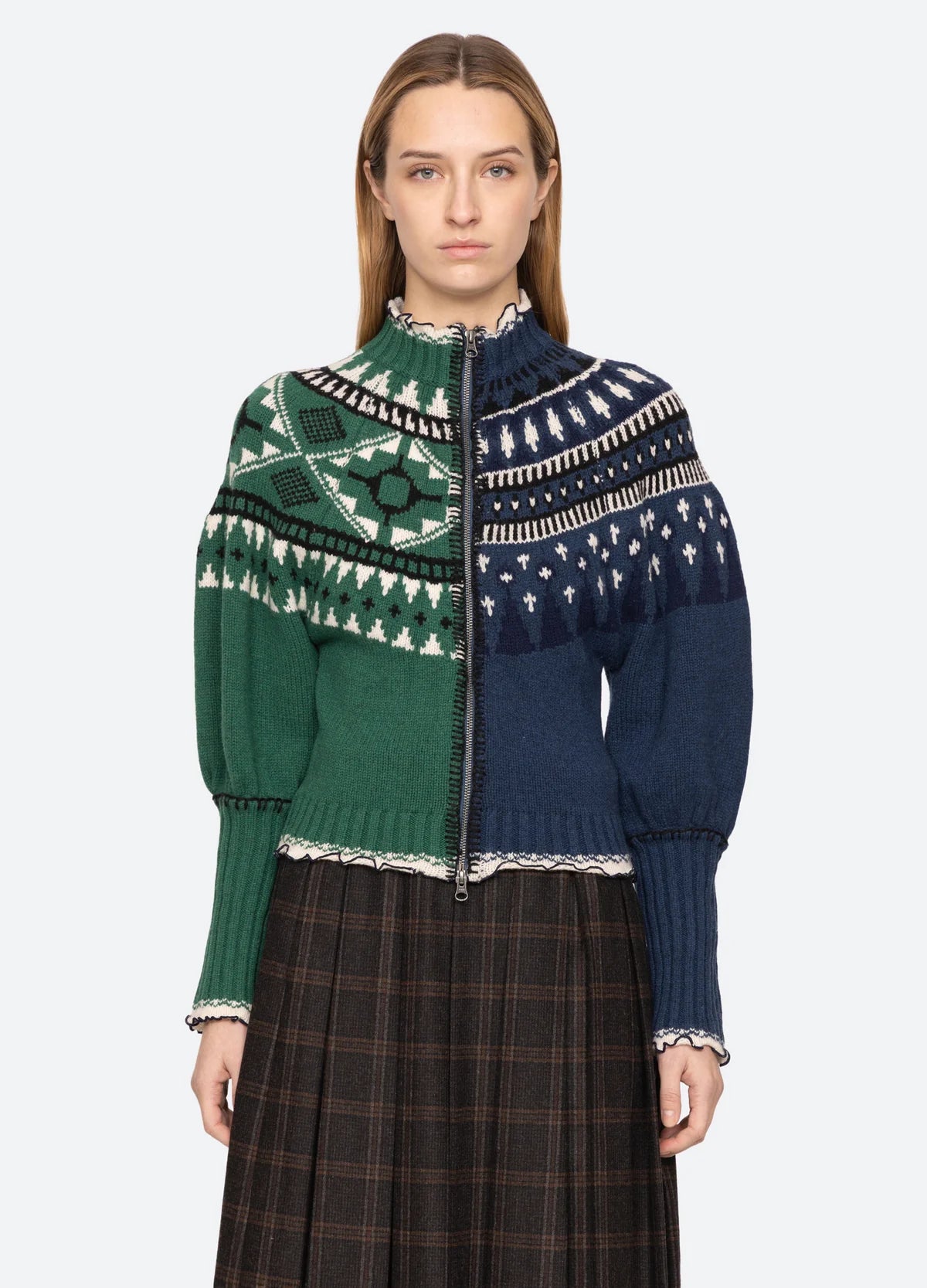 Linea Zip Front Cardigan - Green/Blue