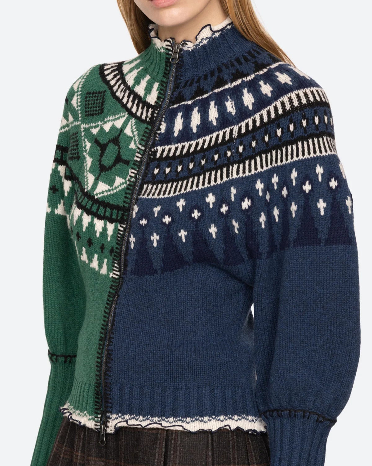 Linea Zip Front Cardigan - Green/Blue