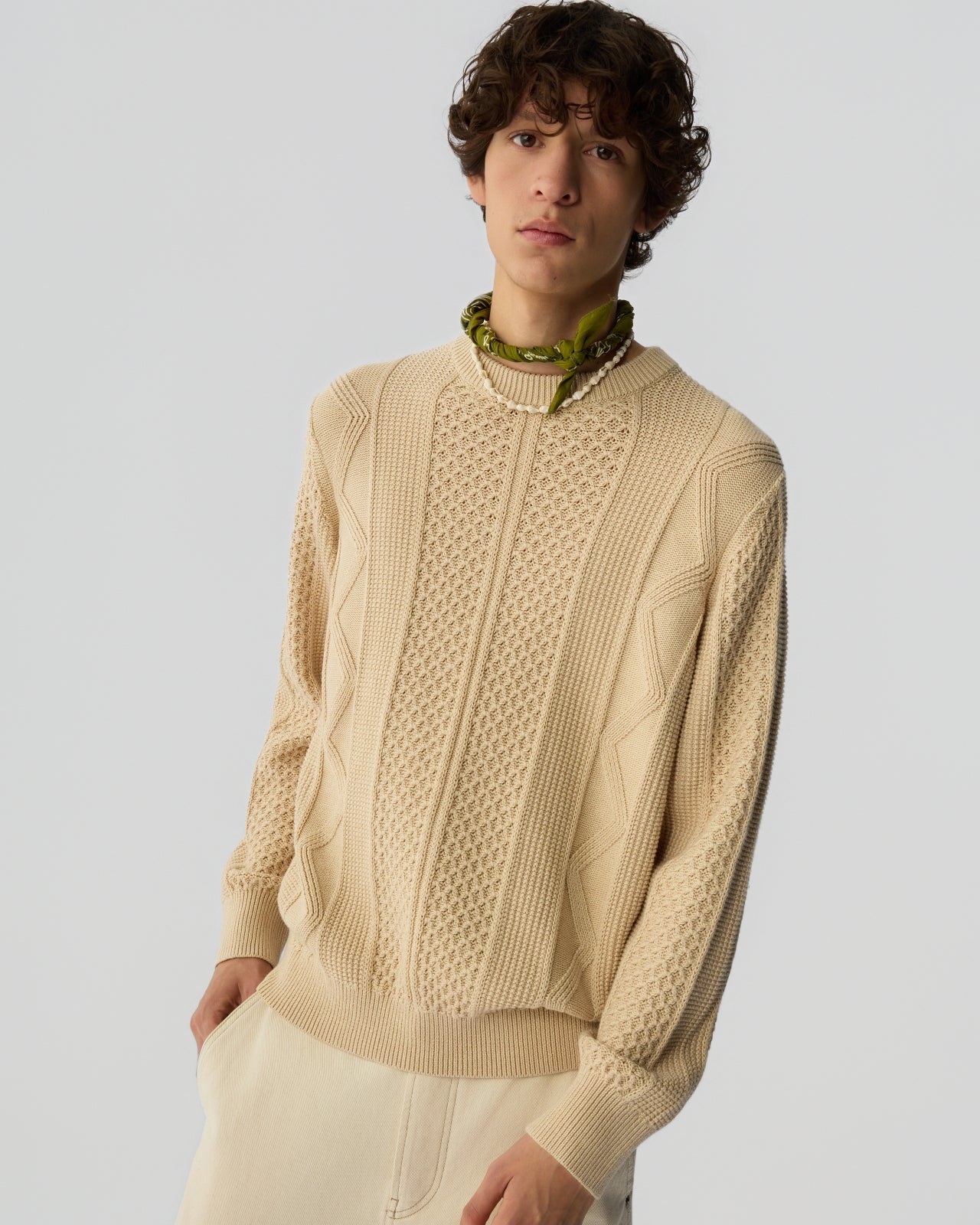 Allday Cable Crew in Cotton Cashmere - Sand