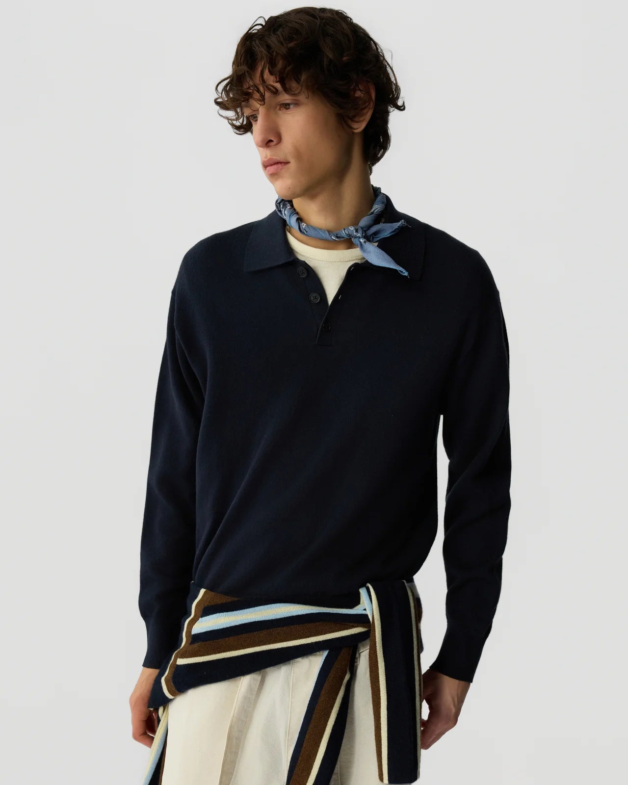 Allday Polo in Cotton Cashmere - Midnight