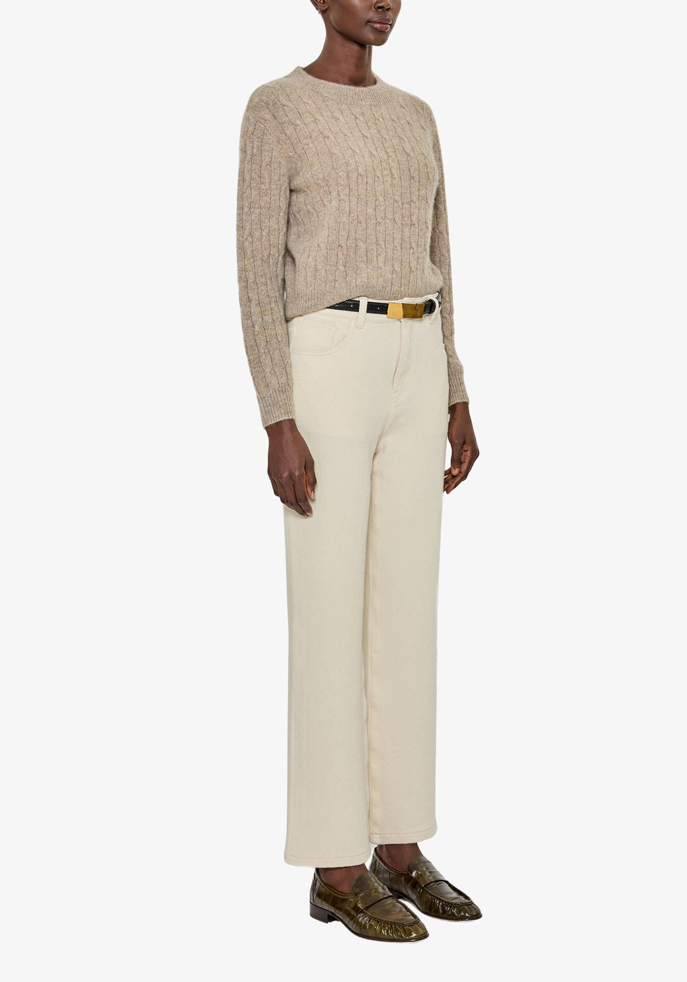 Bobbie Cable Crew Neck Jumper - Barley Marl