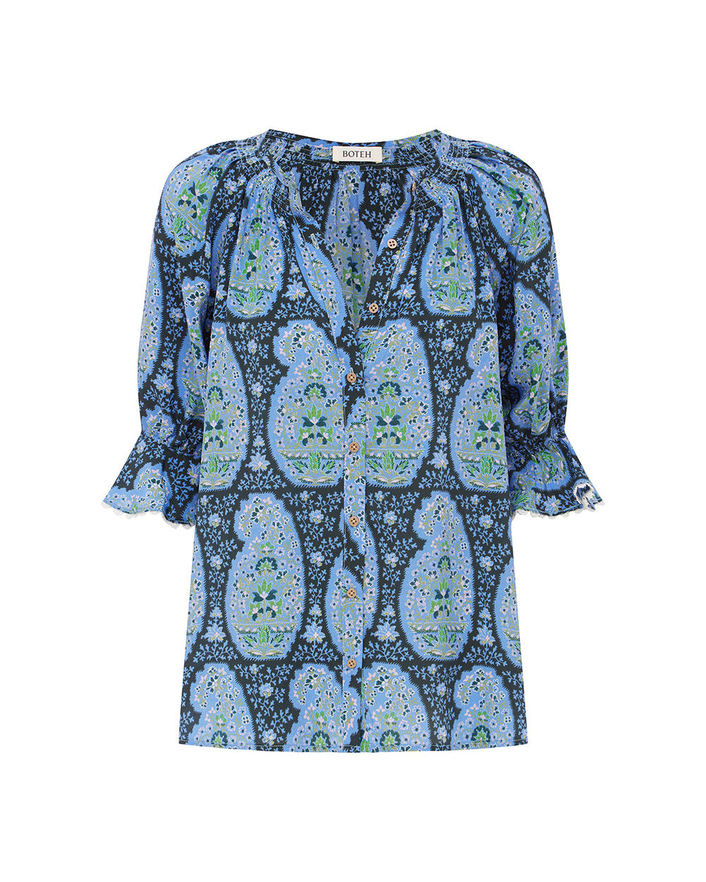 Onda Short Sleeve Blouse - Blue Paisley
