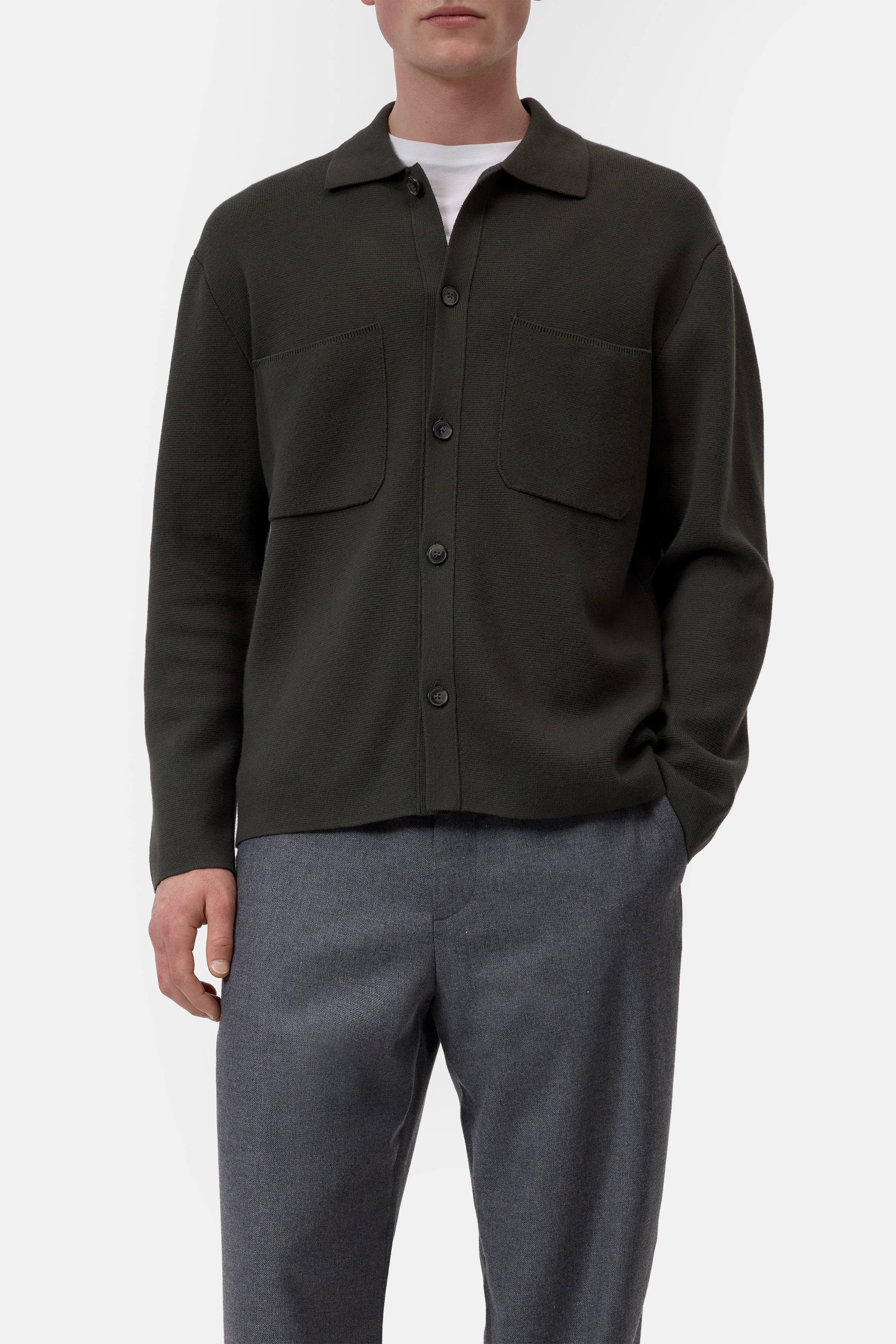 Polo Cardigan - Dark Olive Green
