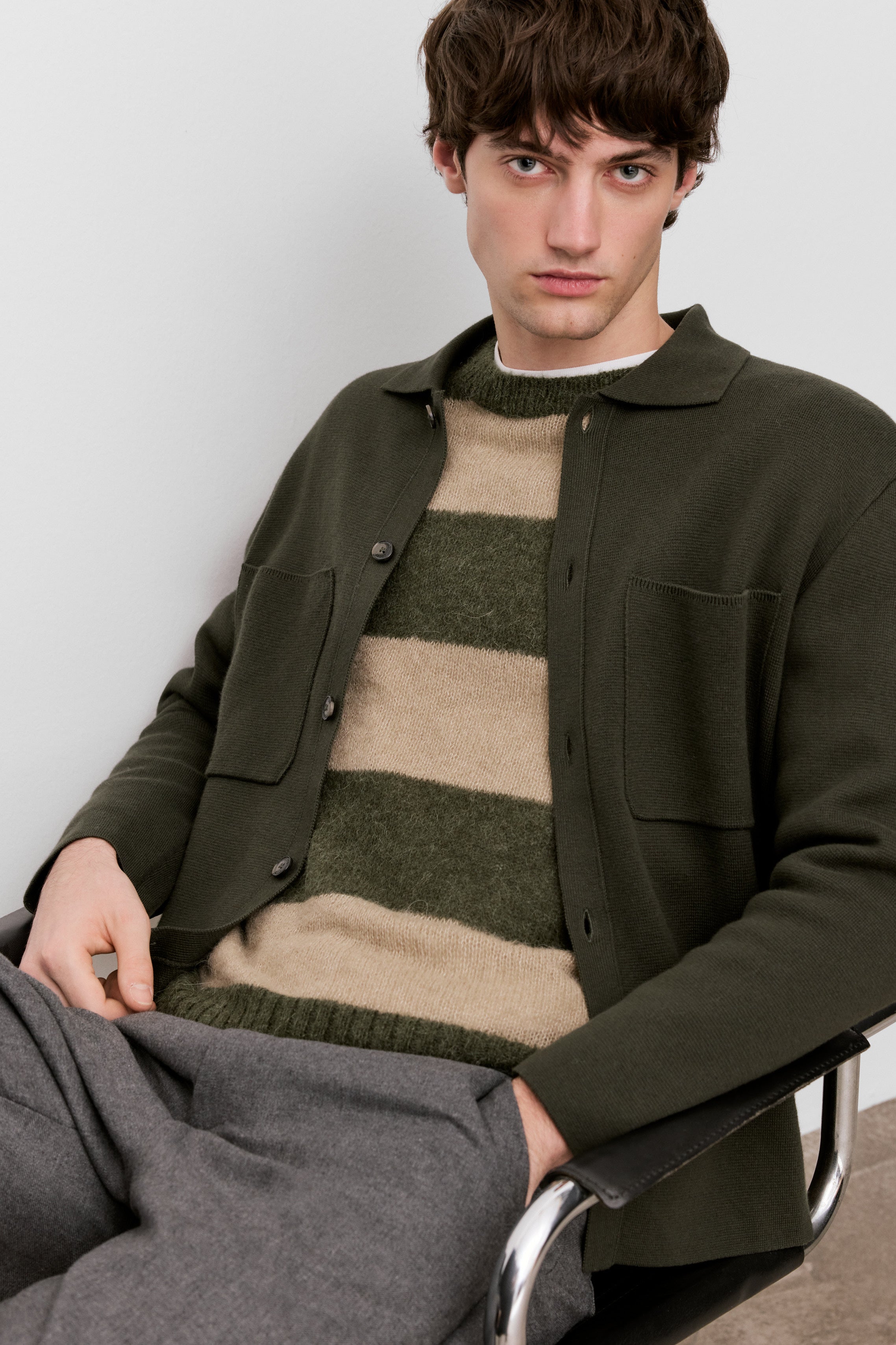Polo Cardigan - Dark Olive Green