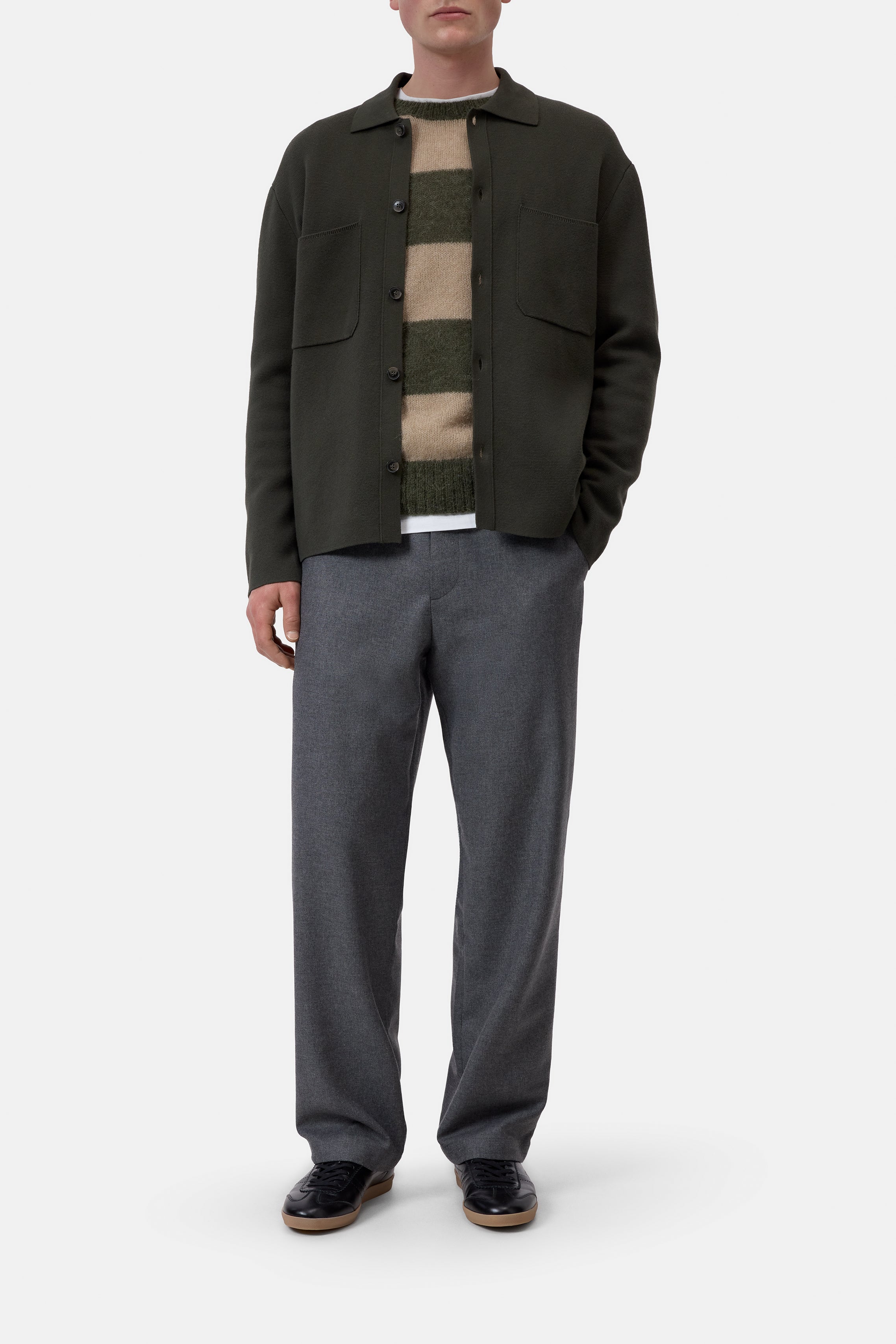 Polo Cardigan - Dark Olive Green