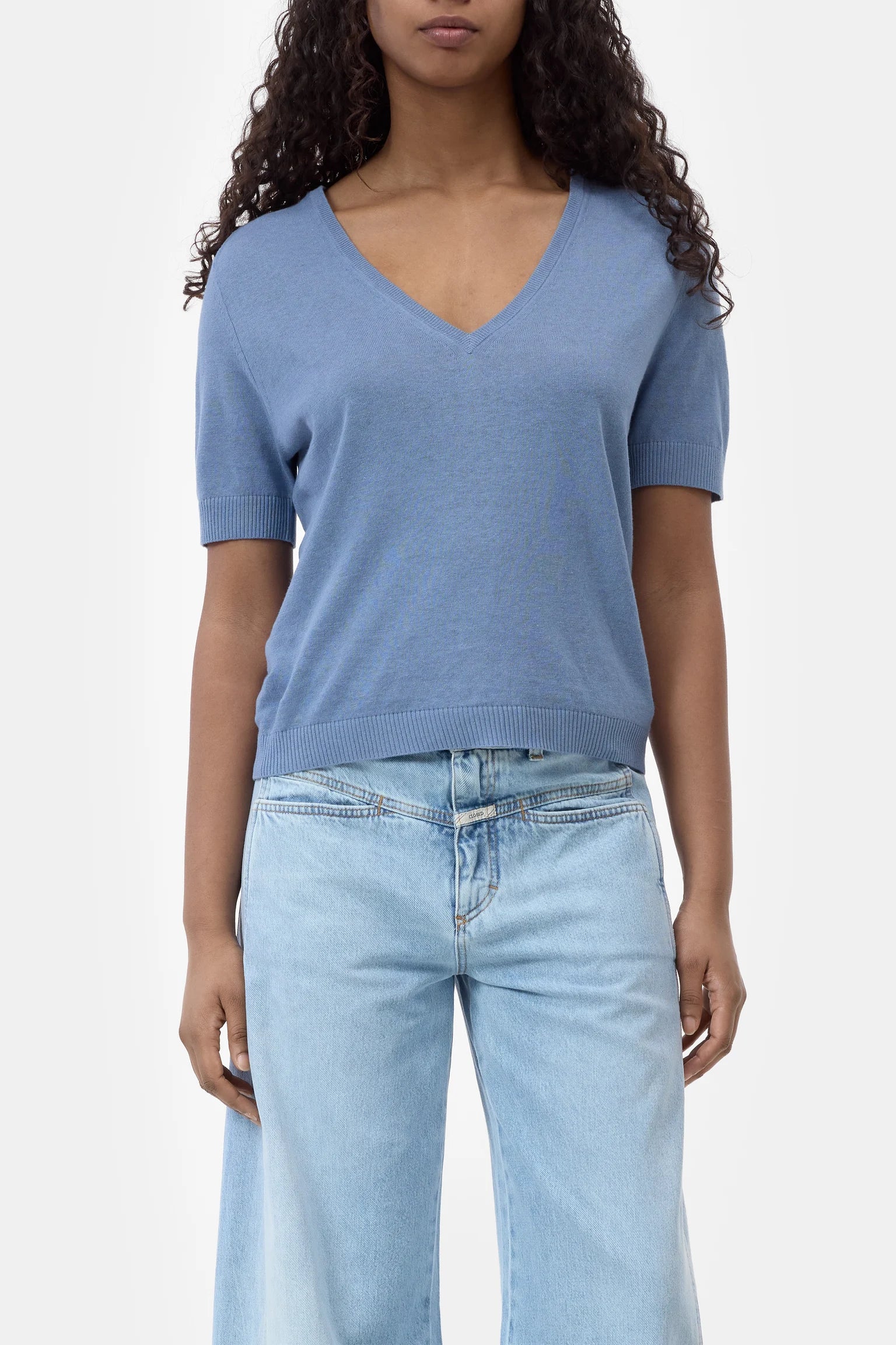 V-neck Short Sleeve - Stone Blue