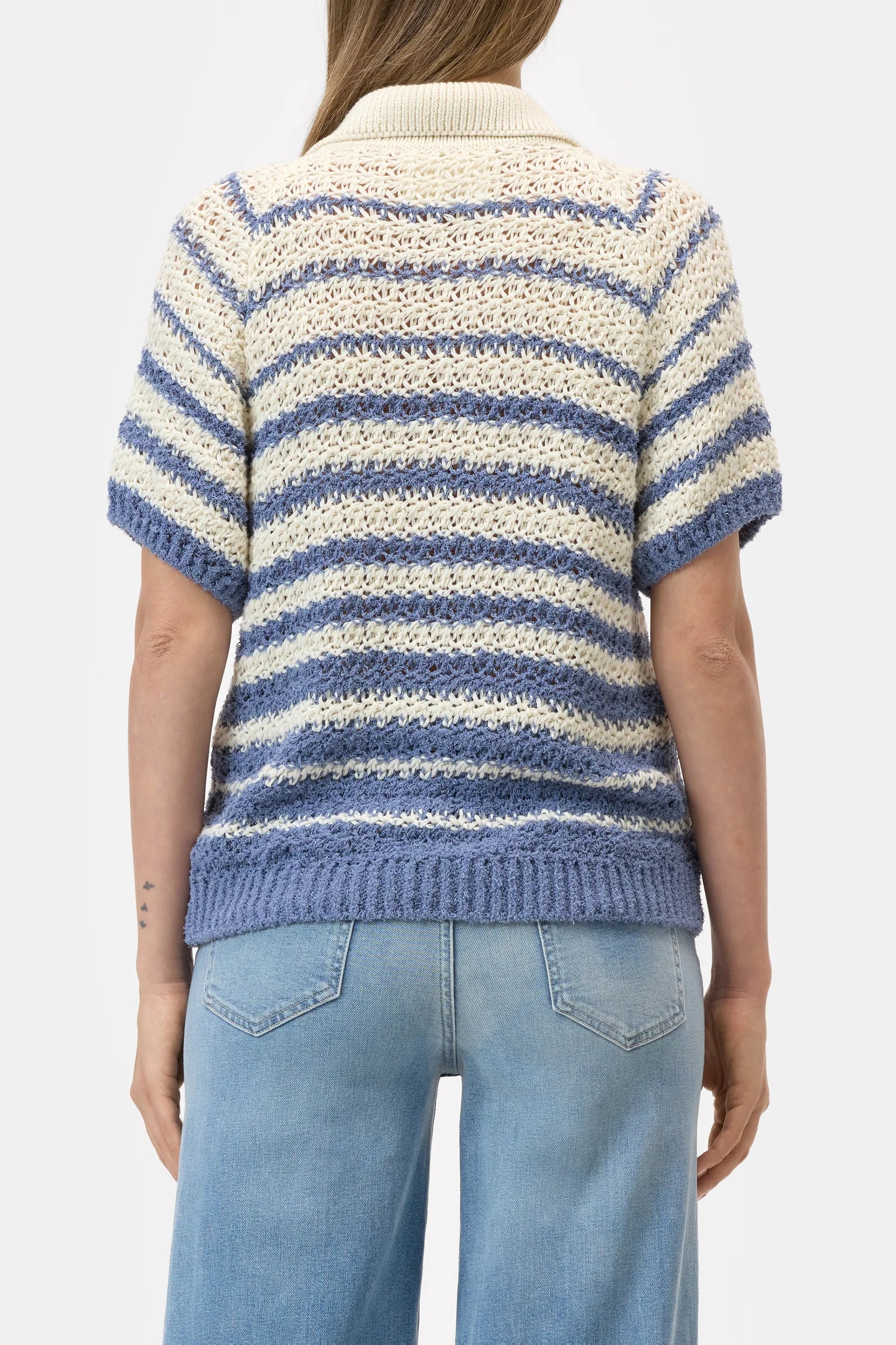 Striped Polo Cardigan - Stone Blue