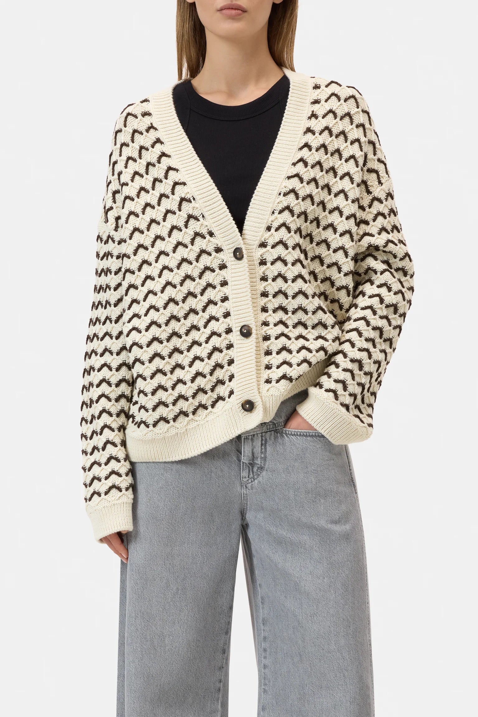 V Neck Cardigan - Witherit Beige