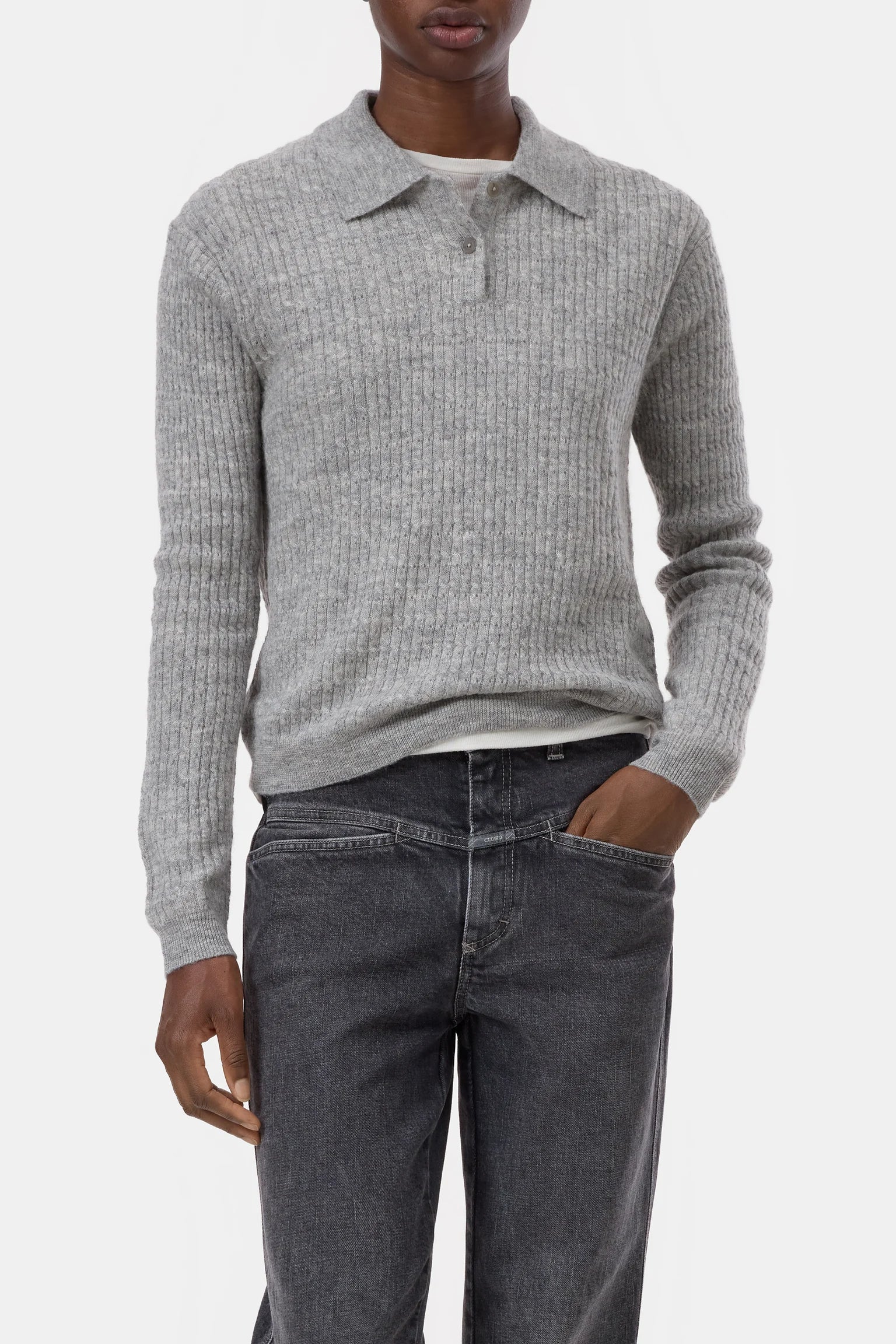Polo Longsleeve - Light Grey Melange